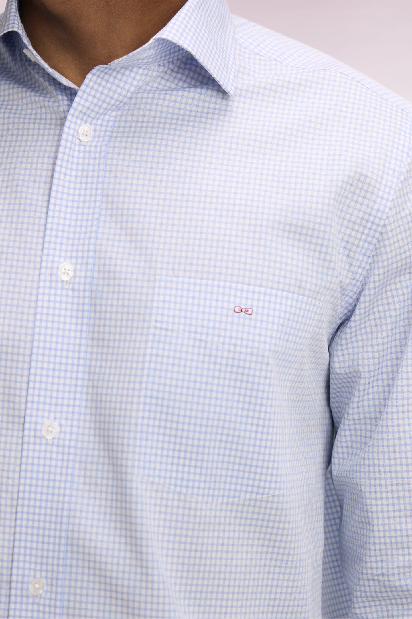 Chemise en coton dobby à carreaux ciel coupe regular