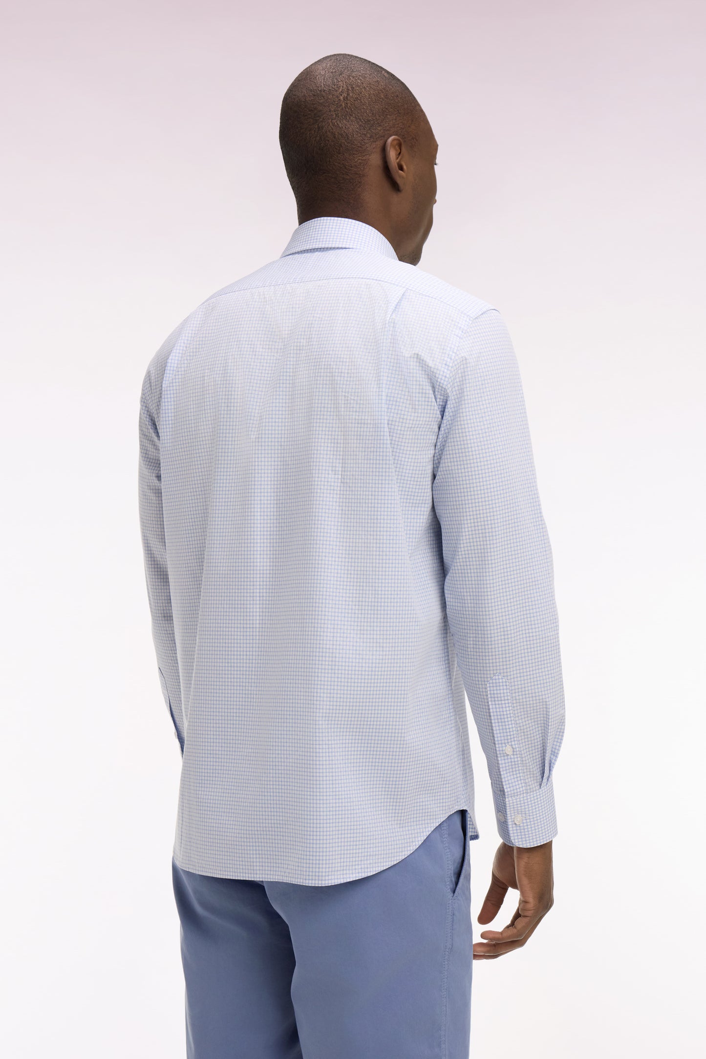 Chemise en coton dobby à carreaux ciel coupe regular