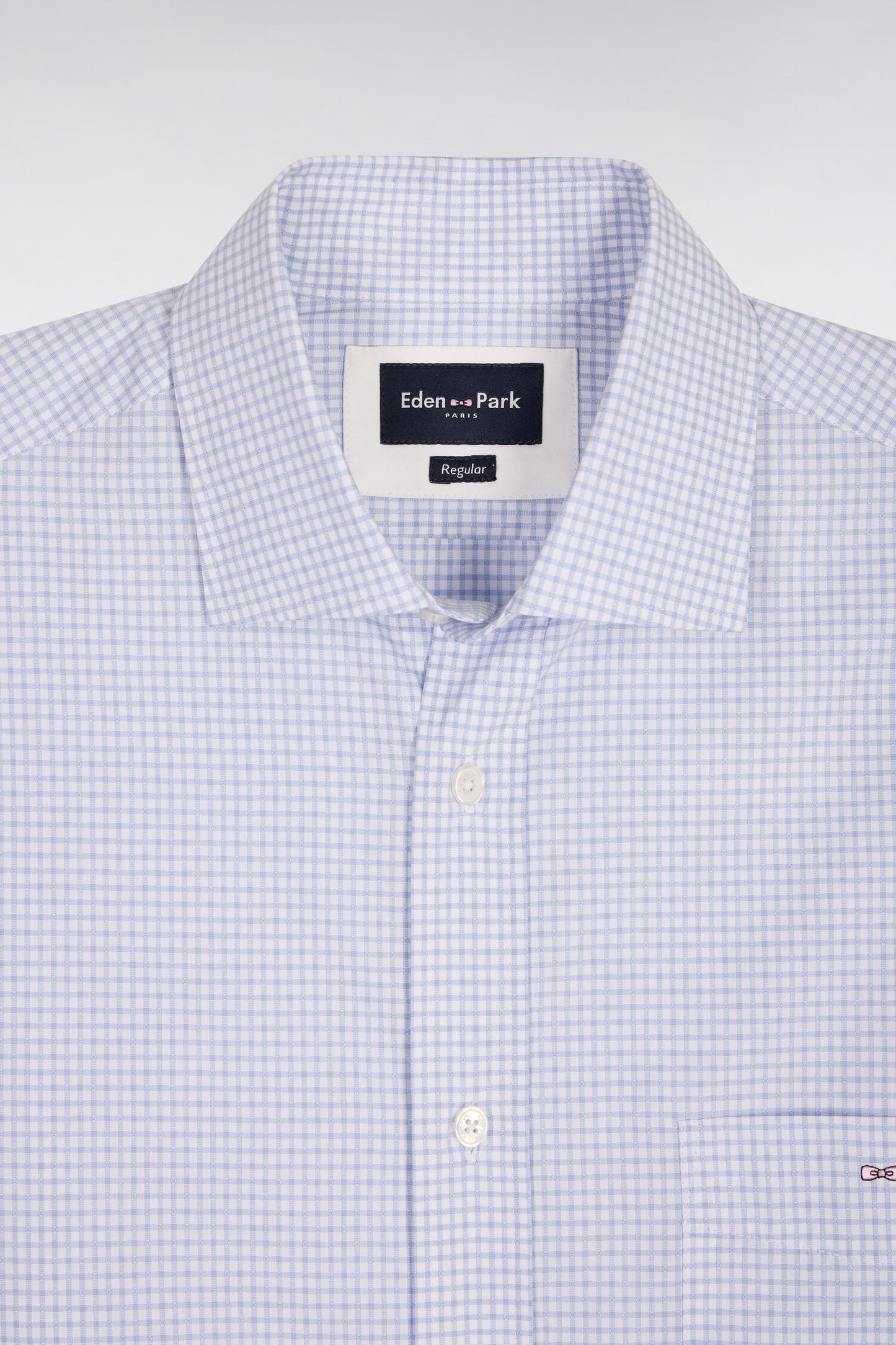 Chemise en coton dobby à carreaux ciel coupe regular
