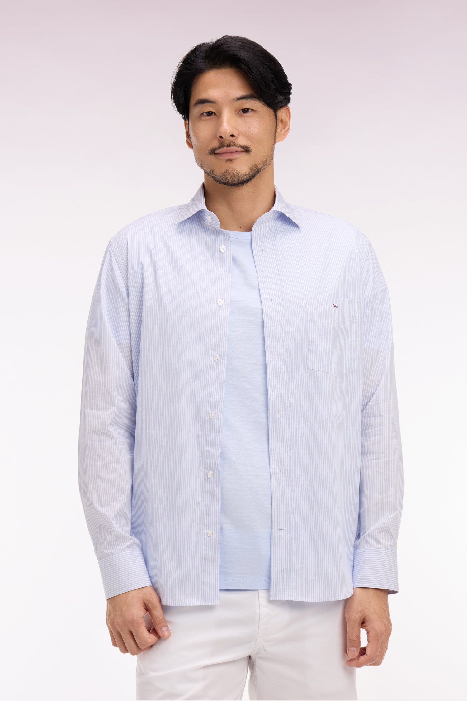Chemise en coton dobby à rayures ciel coupe regular
