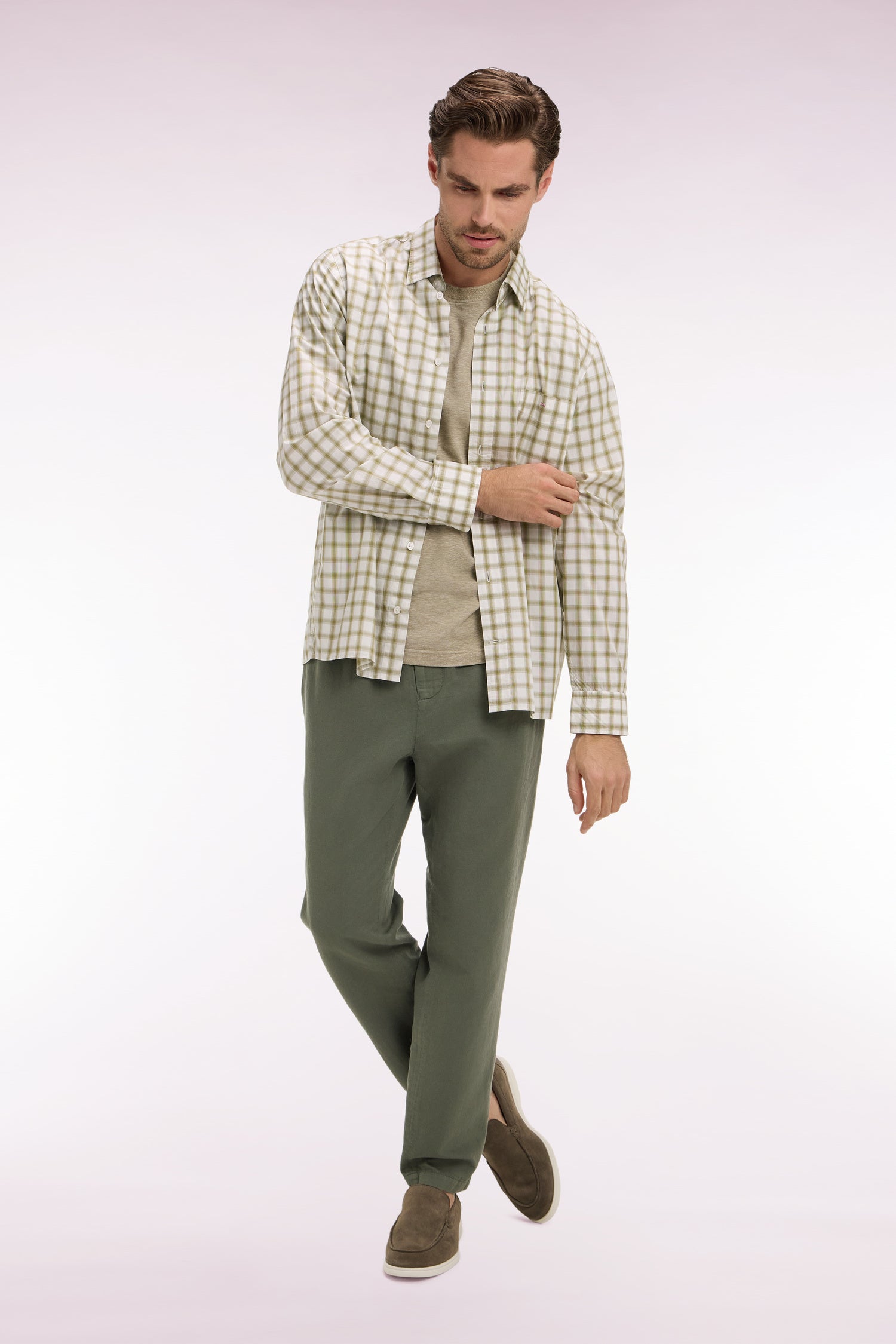 Chemise en coton à carreaux kaki