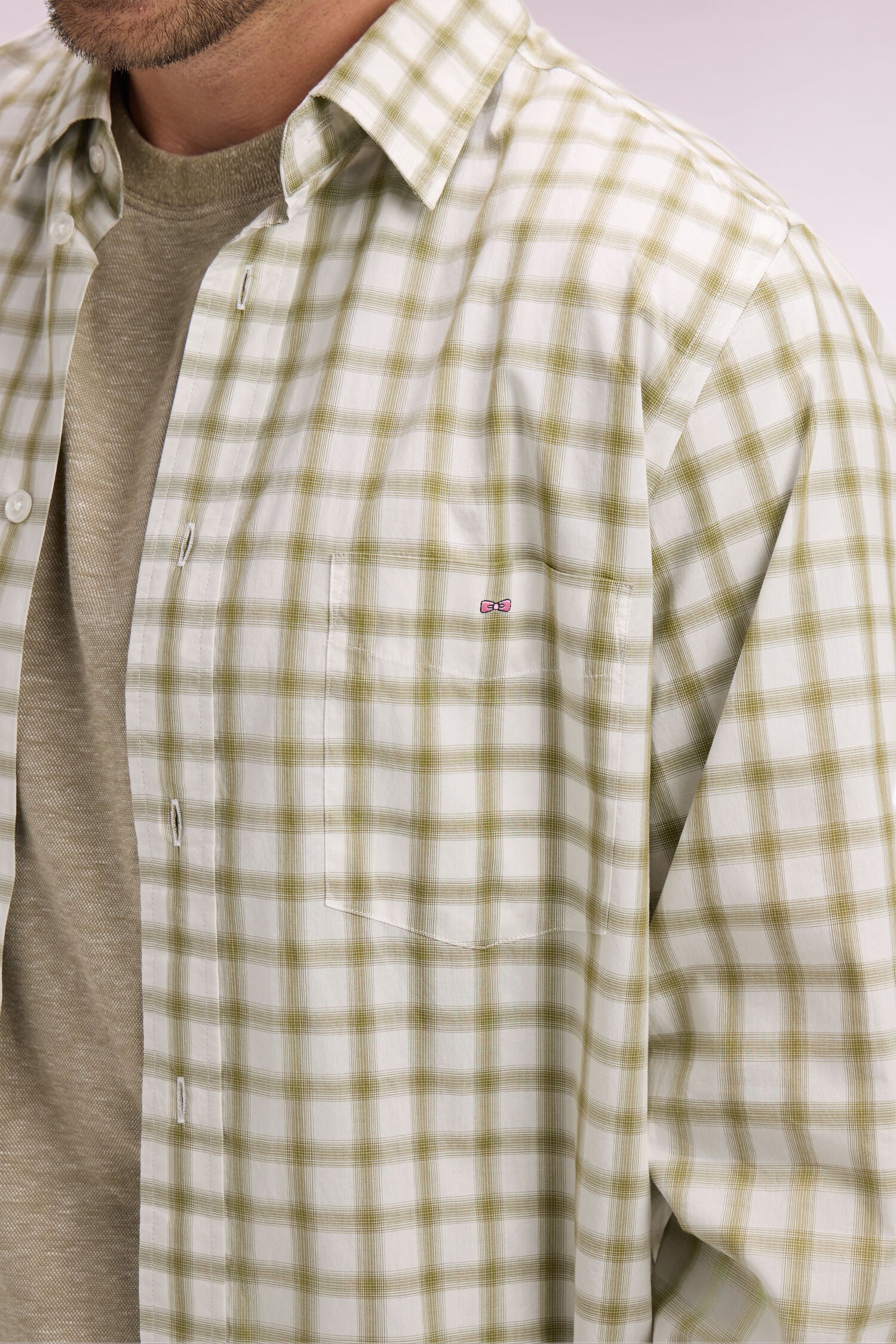Chemise en coton à carreaux kaki