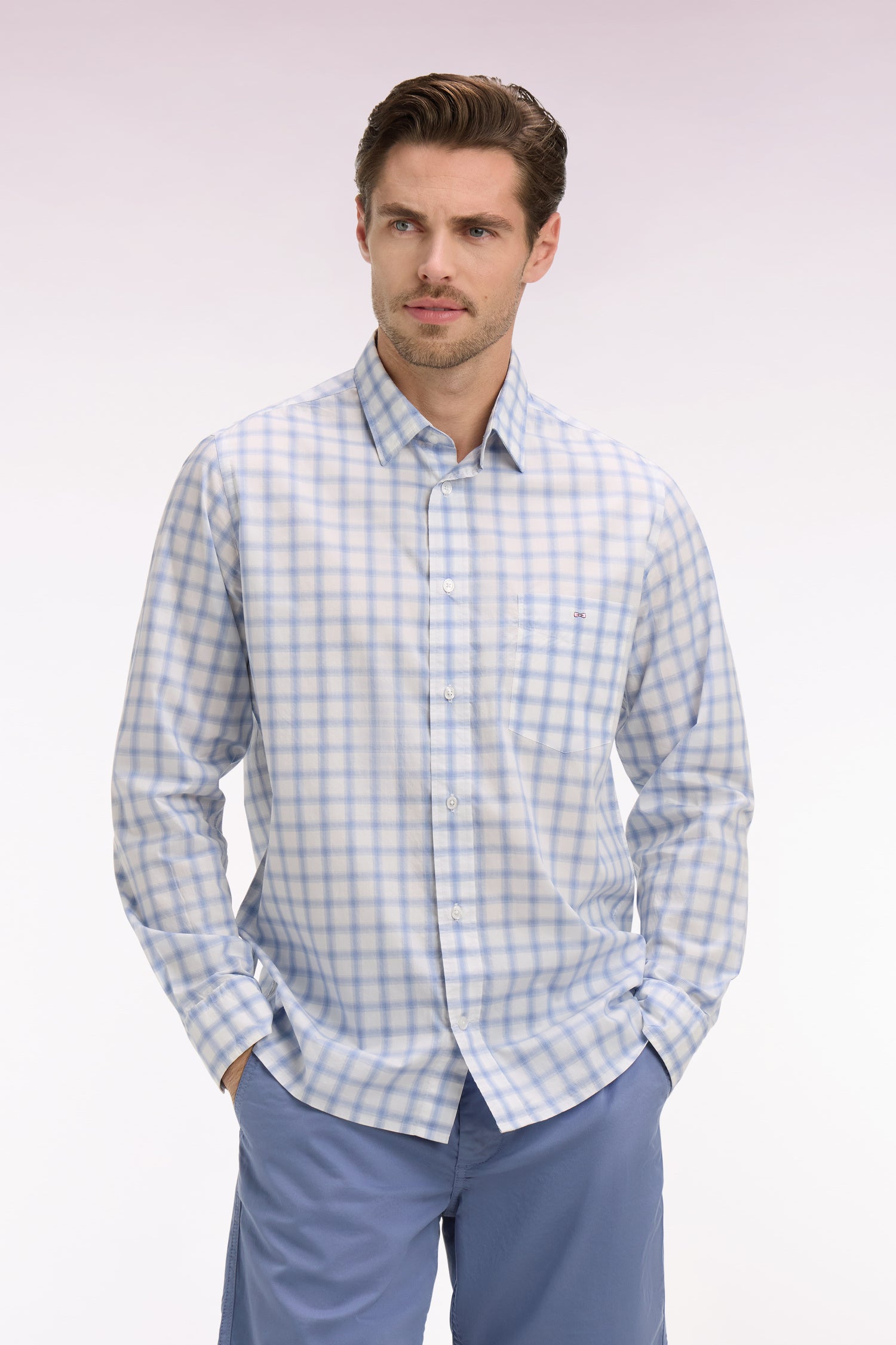 Chemise en coton à carreaux bleu