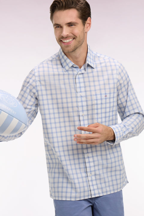 Chemise en coton à carreaux bleu - Image 1