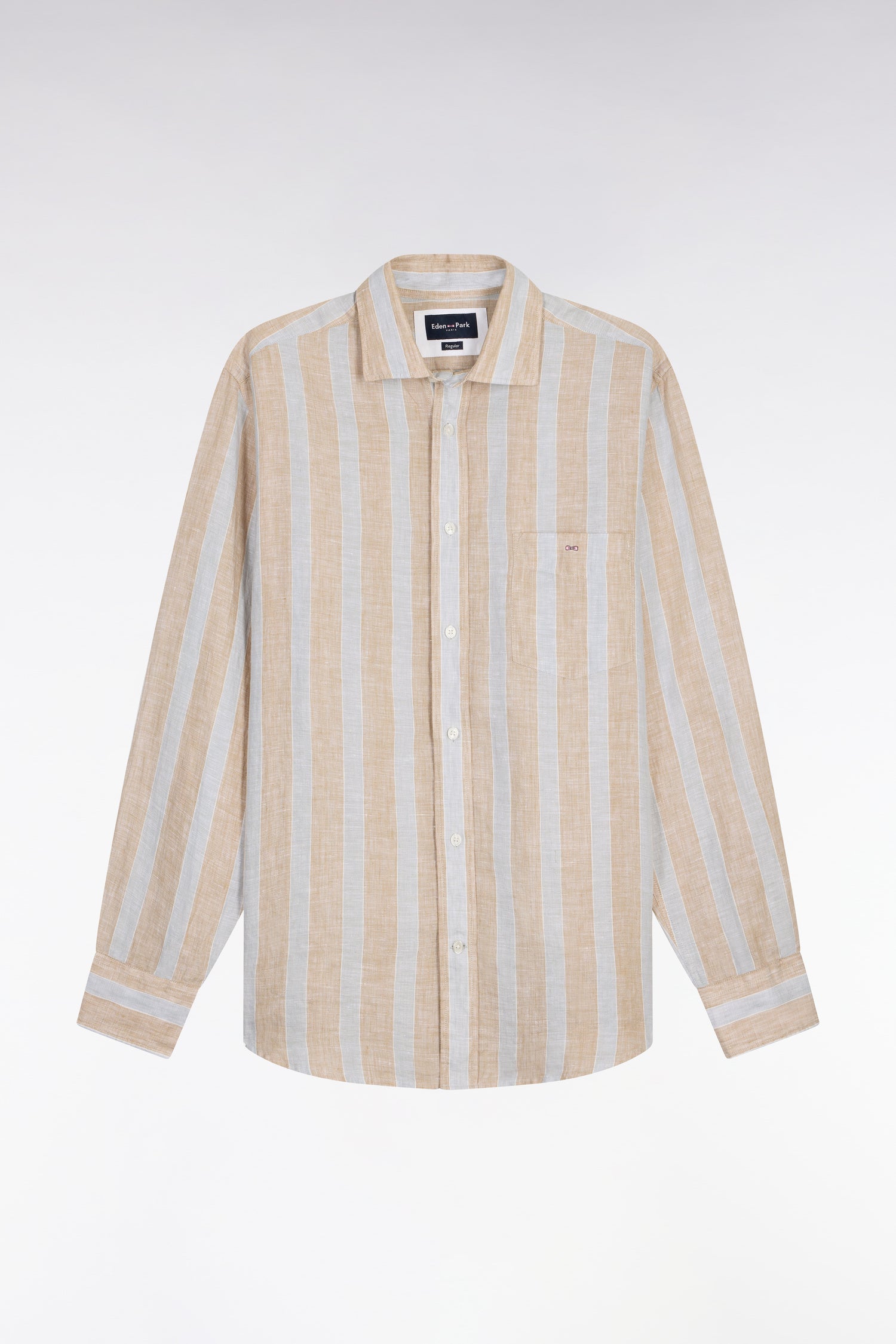 Chemise en lin gris clair à rayures bâtons