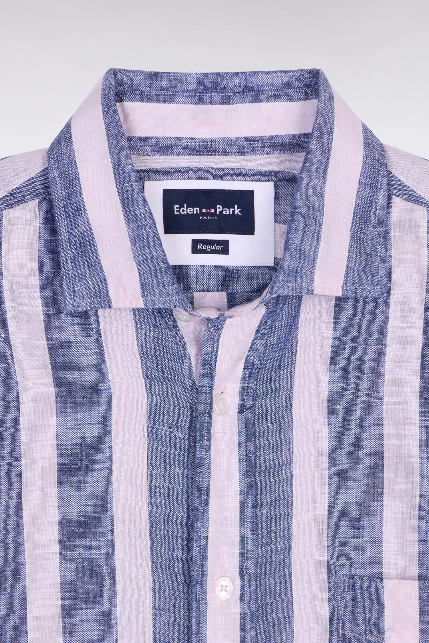 Chemise en lin marine à rayures bâtons