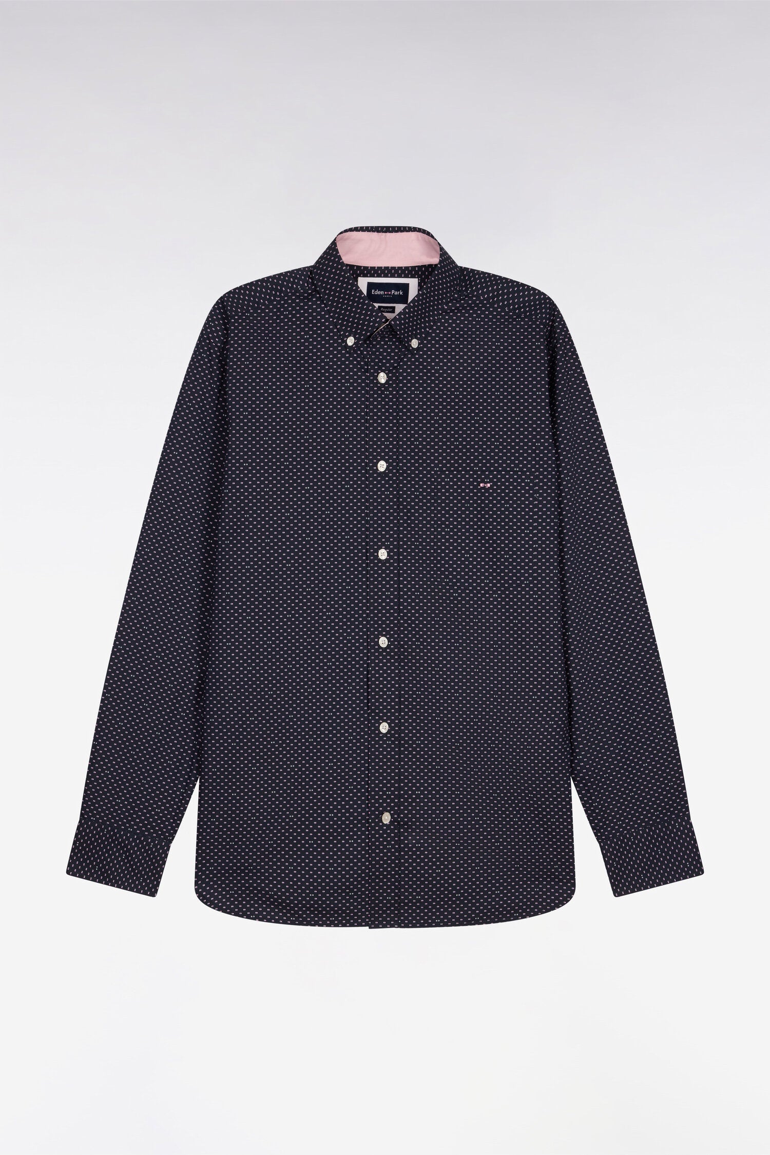 Chemise en popeline de coton rose à micromotifs coupe regular
