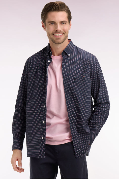 Chemise en popeline de coton rose à micromotifs coupe regular - Image 1