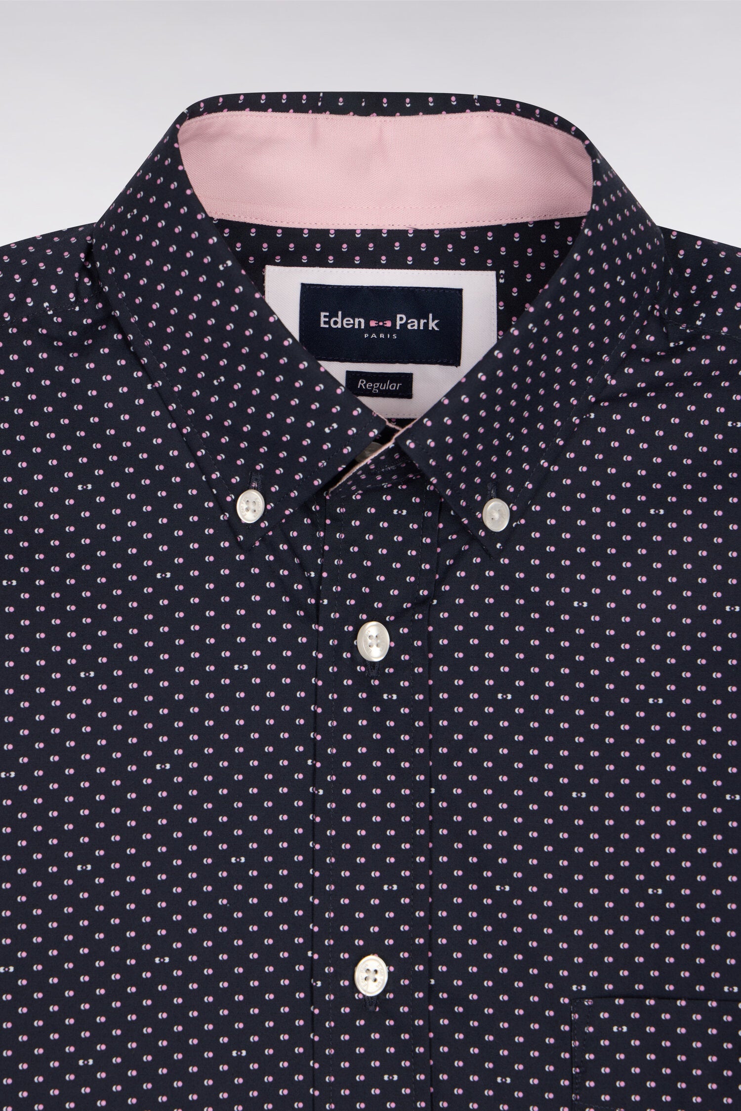 Chemise en popeline de coton rose à micromotifs coupe regular