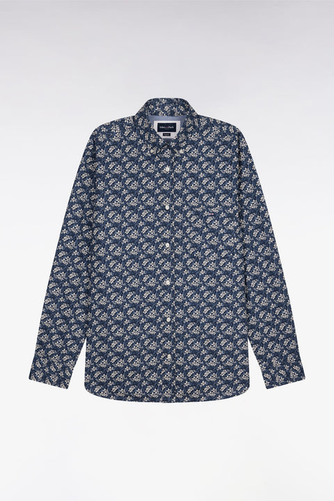 Chemise en popeline de coton bleu à motif floral coupe regular - Image 2