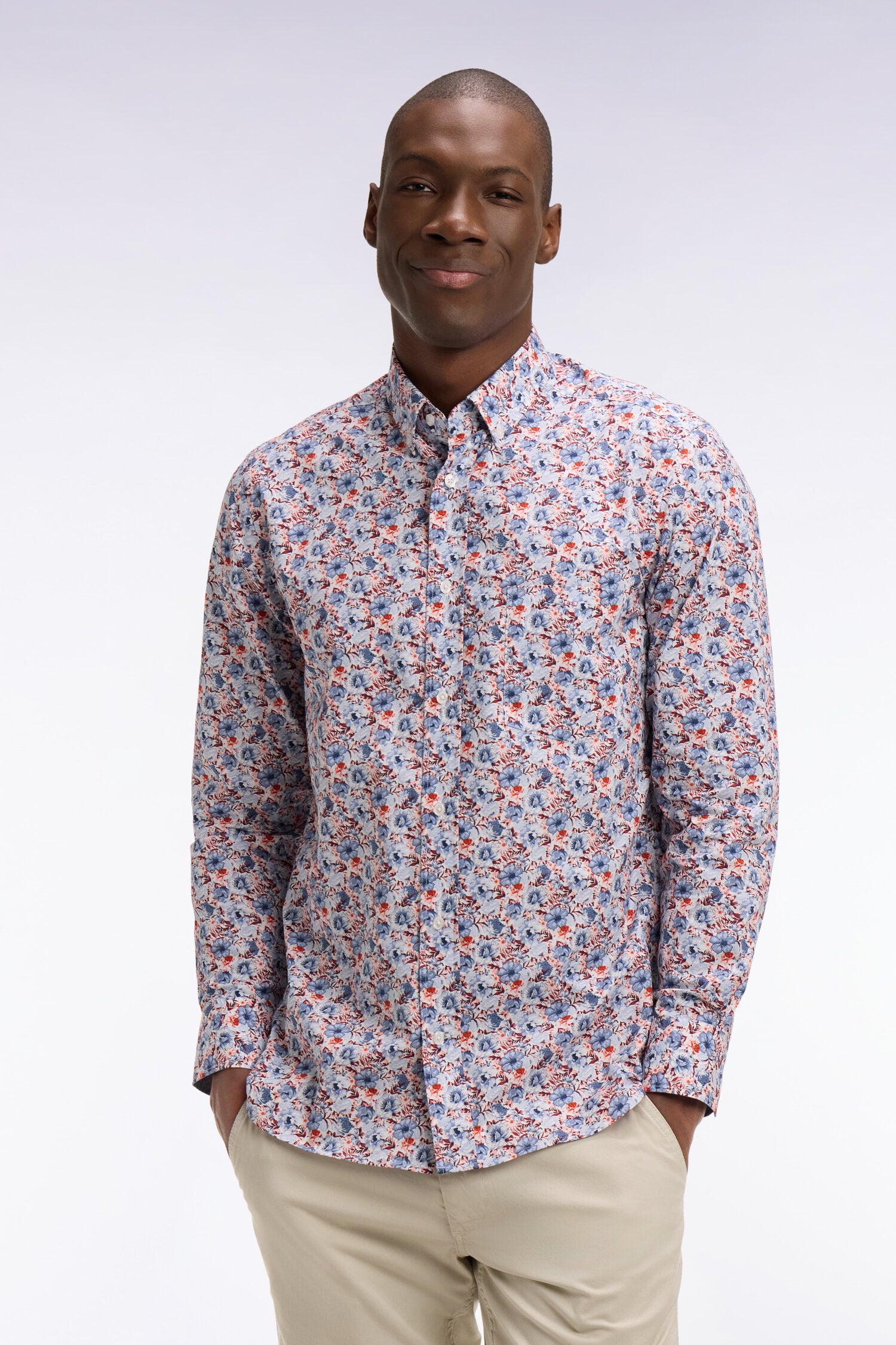 Chemise en popeline de coton multicolore à motif floral