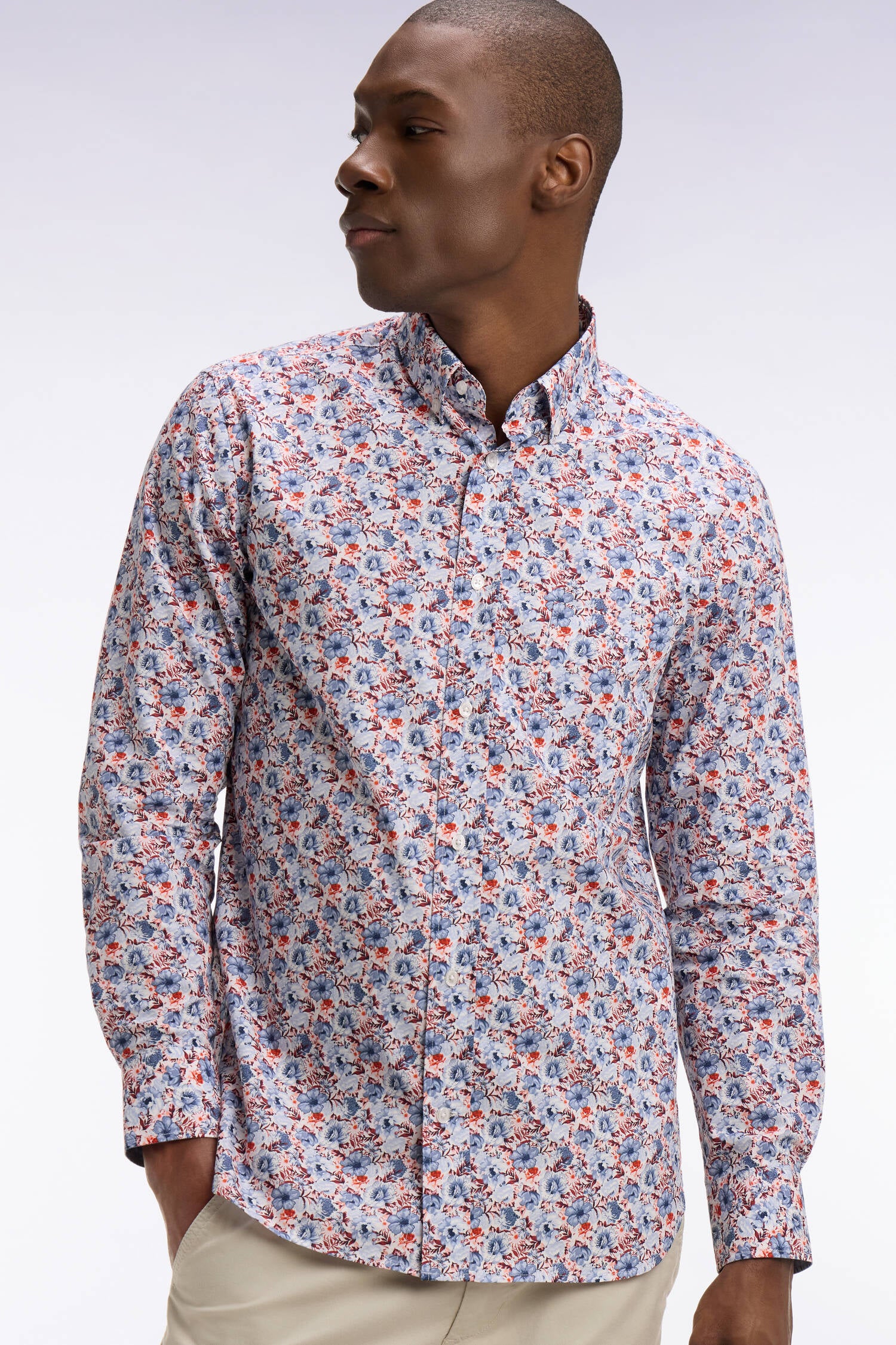 Chemise en popeline de coton multicolore à motif floral