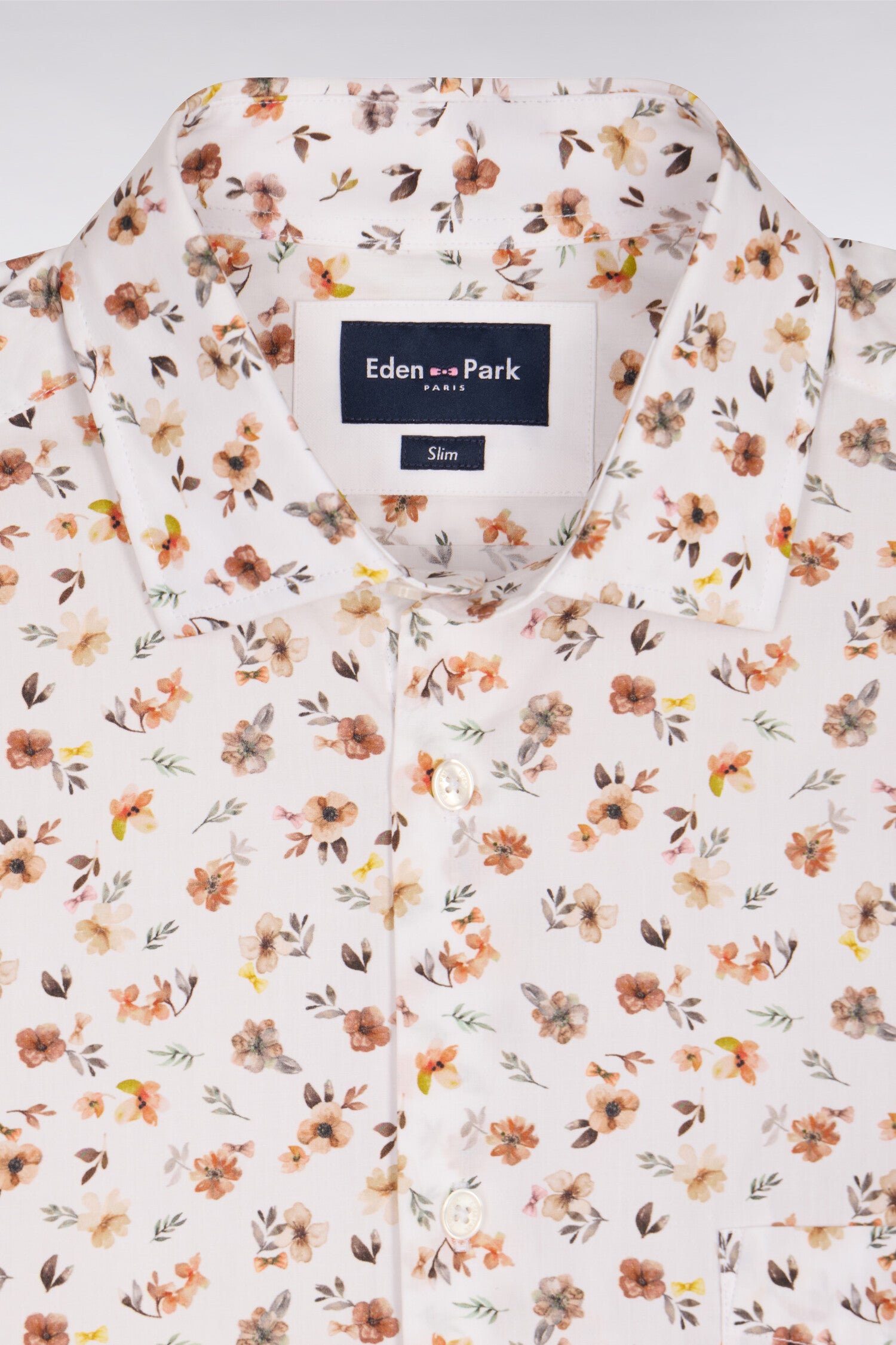 Chemise en popeline de coton imprimé floral orange coupe slim
