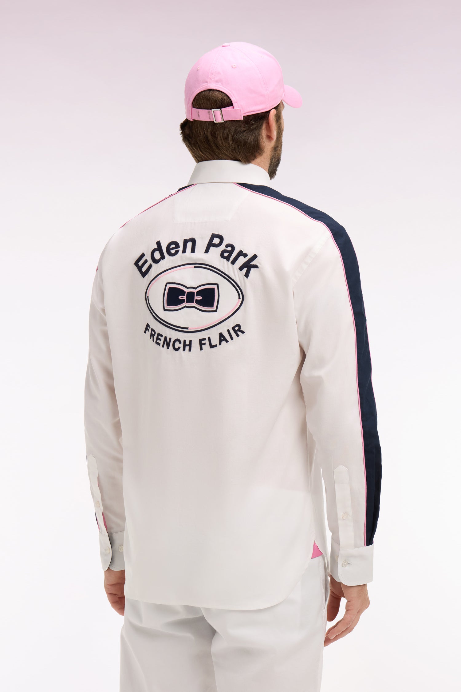Chemise en coton pinpoint blanc broderie dos