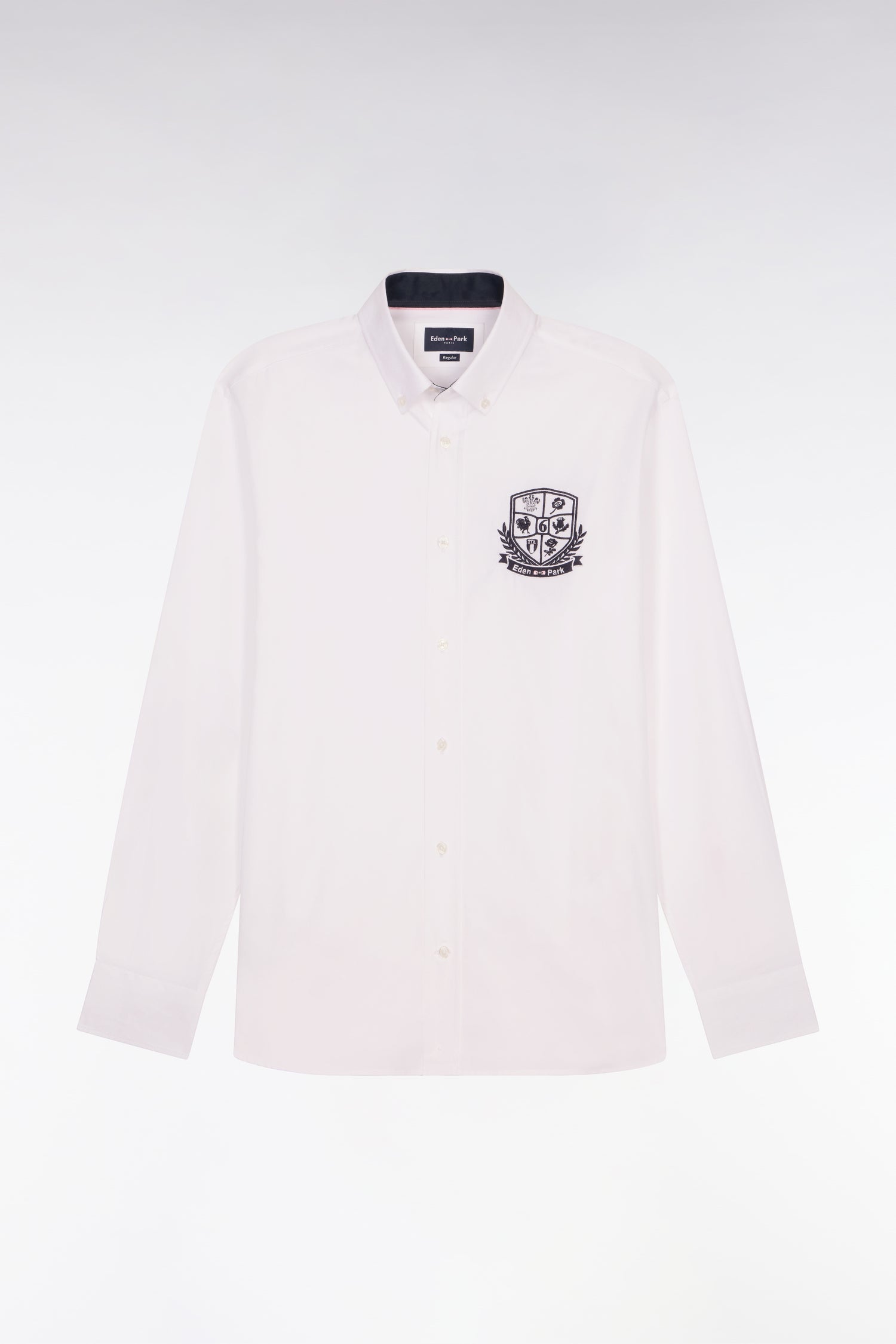 Chemise en coton pinpoint blanc broderie blason 6 Nations