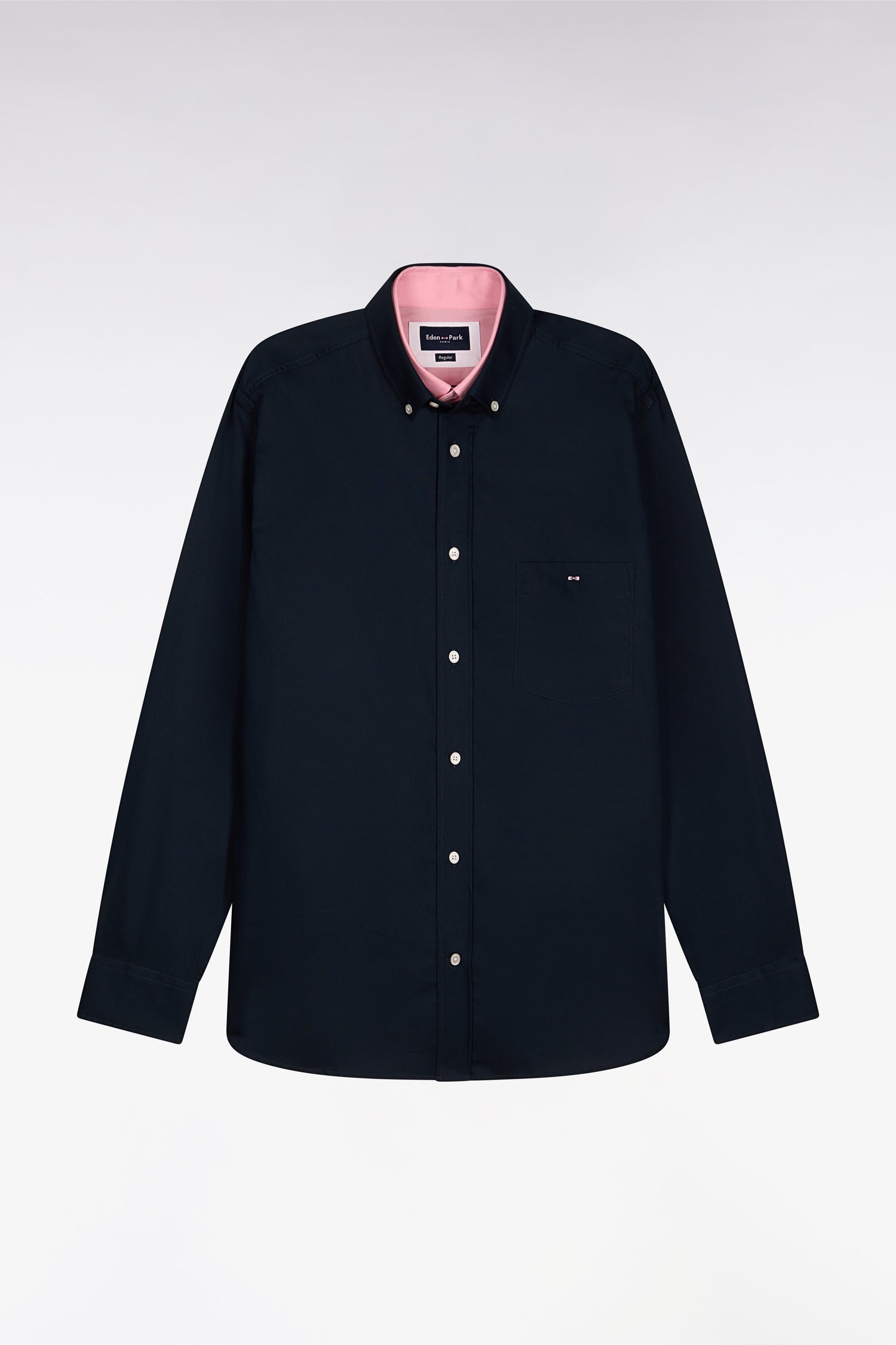 Chemise en coton pinpoint marine détails roses