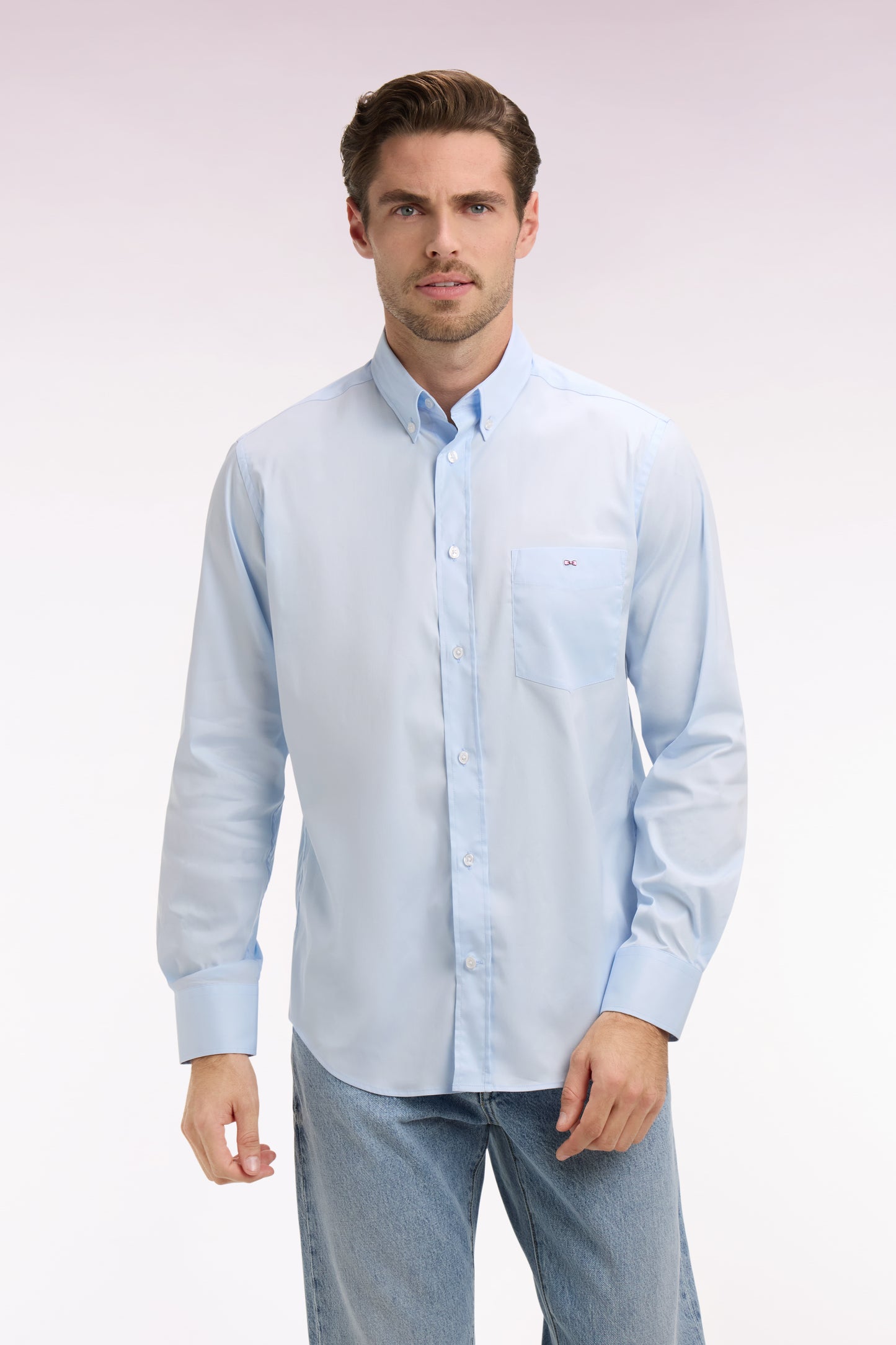 Regular fit sky blue cotton blend shirt
