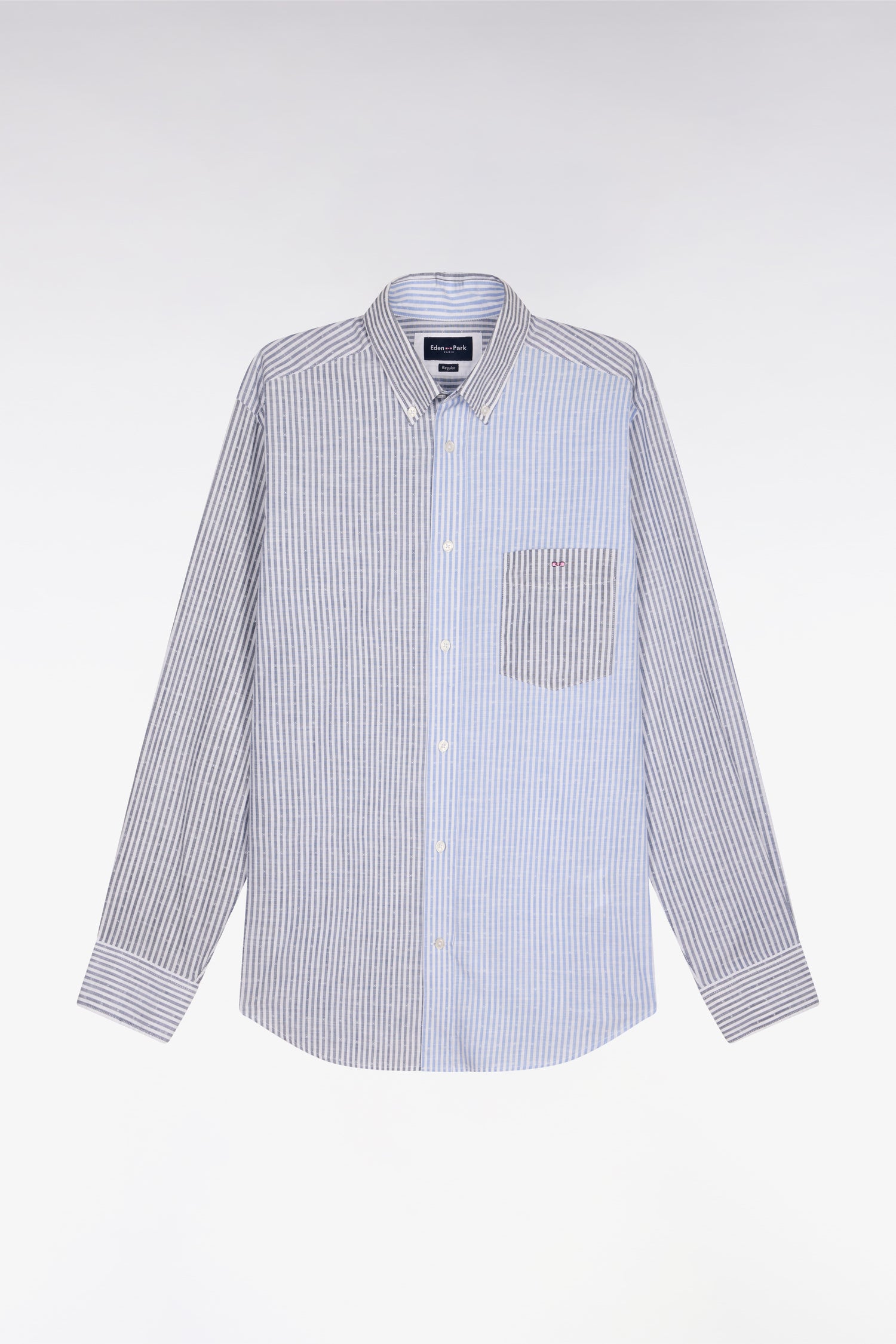Chemise en coton jacquard Dobby à rayures bâtons bleues