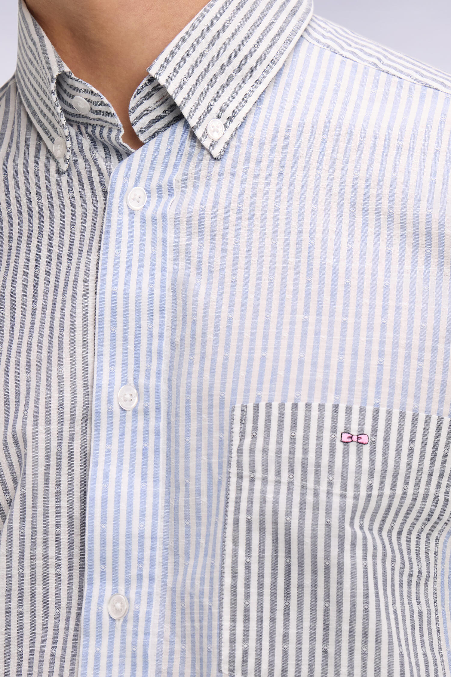 Chemise en coton jacquard Dobby à rayures bâtons bleues