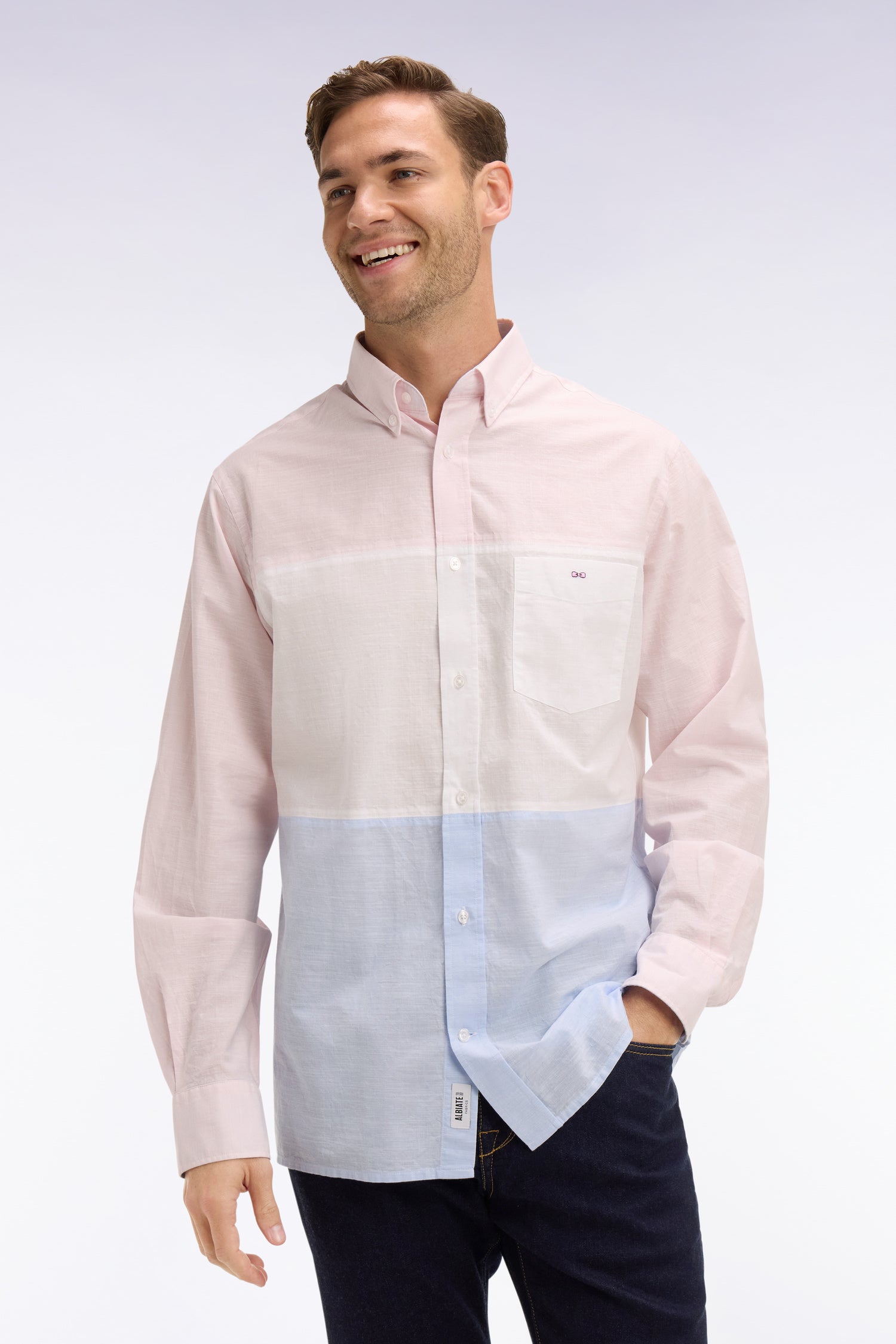 Chemise en coton jacquard Dobby tricolore rose