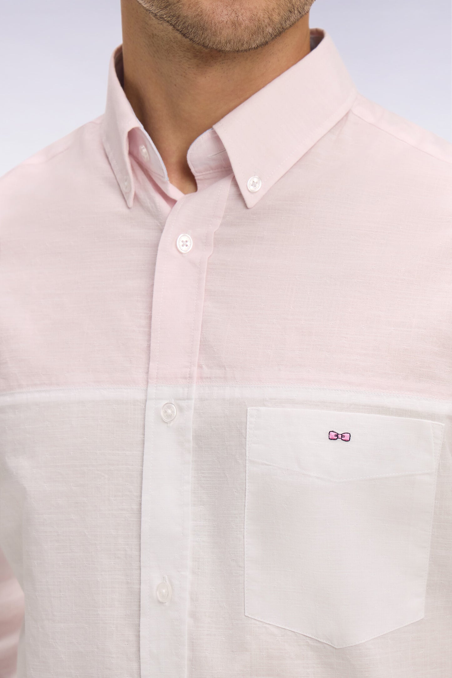 Chemise en coton jacquard Dobby tricolore rose