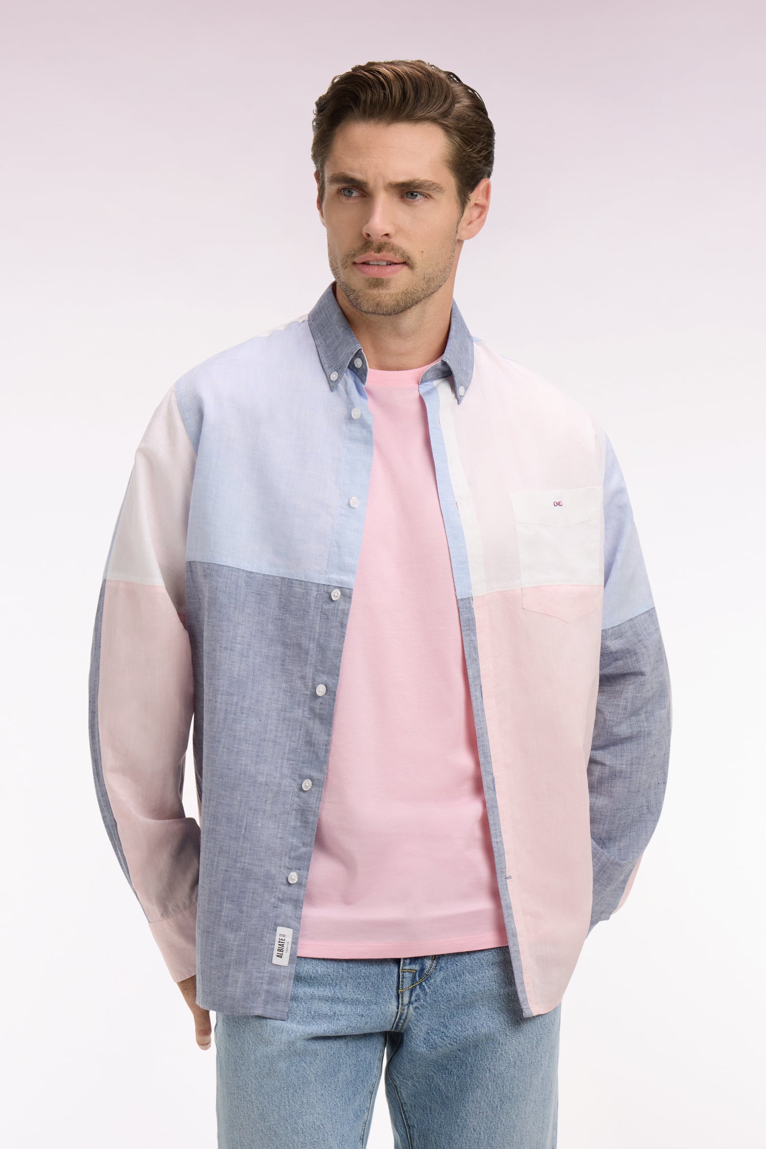Chemise en lin et coton colorblock