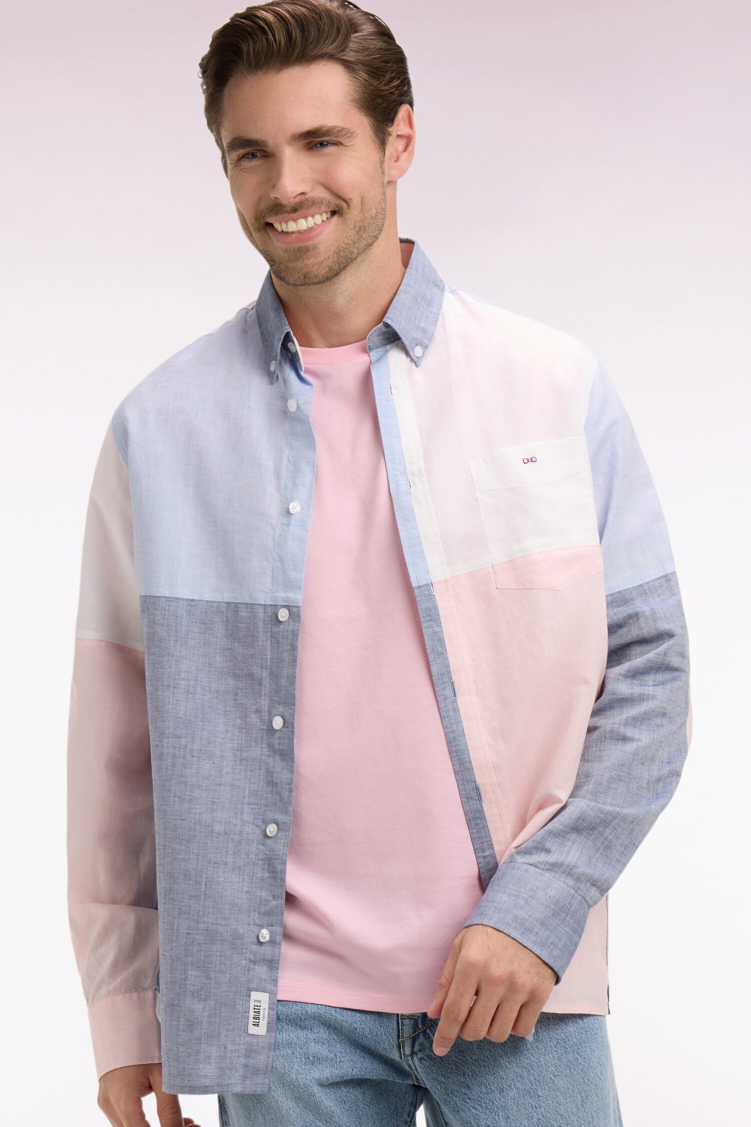 Chemise en lin et coton colorblock