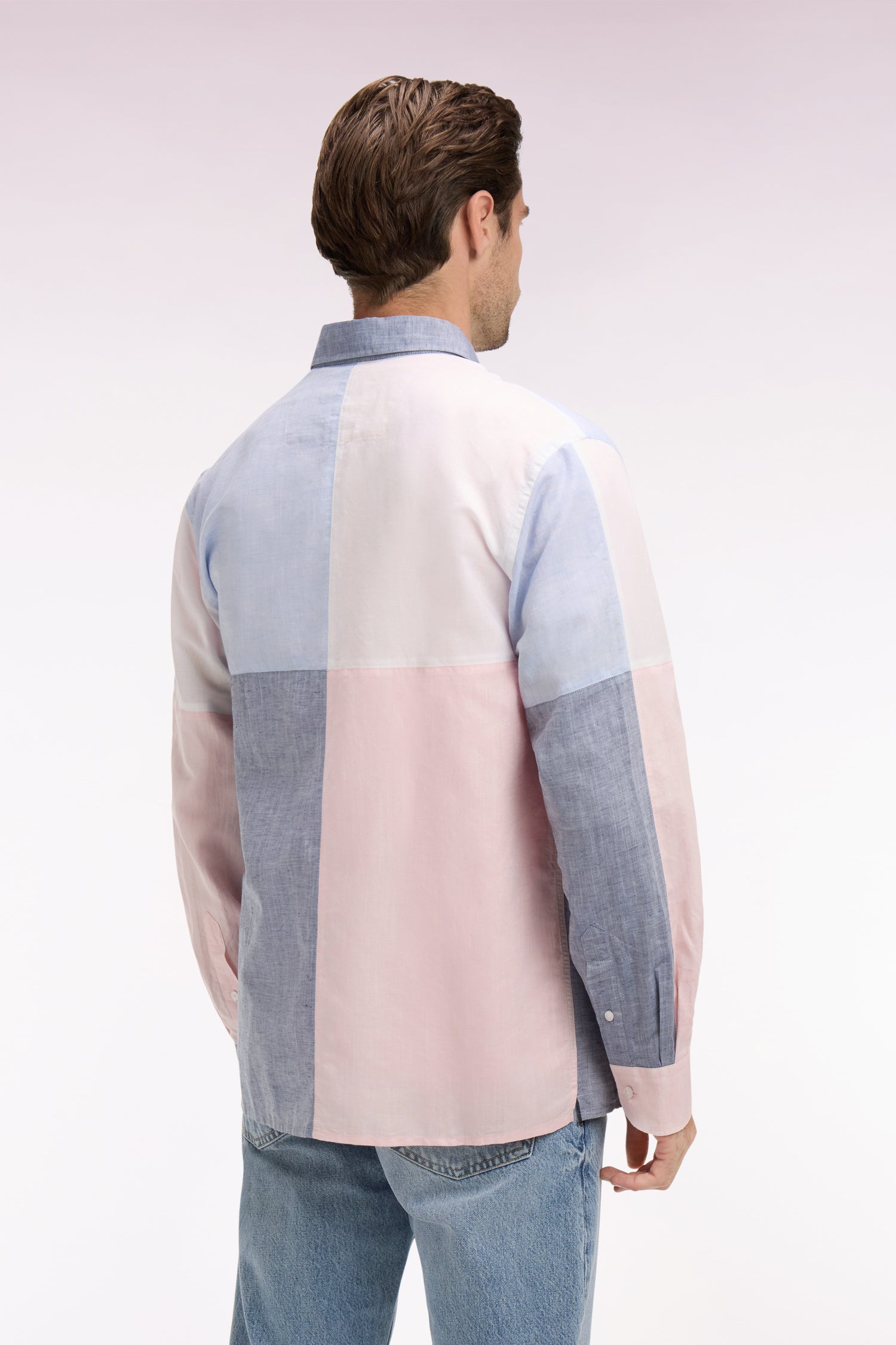 Chemise en lin et coton colorblock