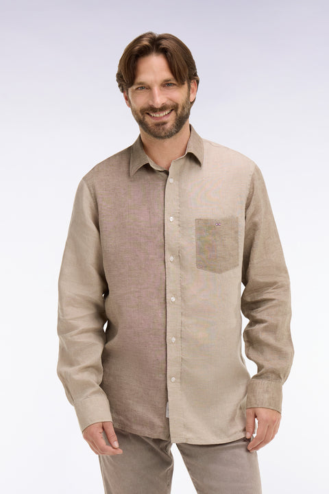 Chemise en lin bicolore beige coupe regular - Image 3