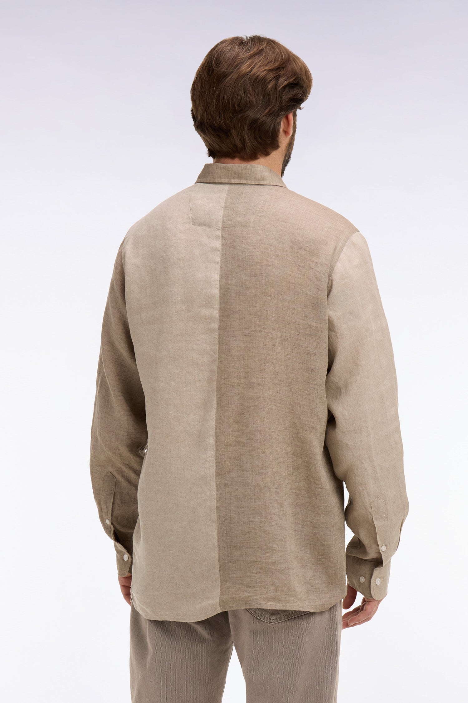 Chemise en lin bicolore beige coupe regular
