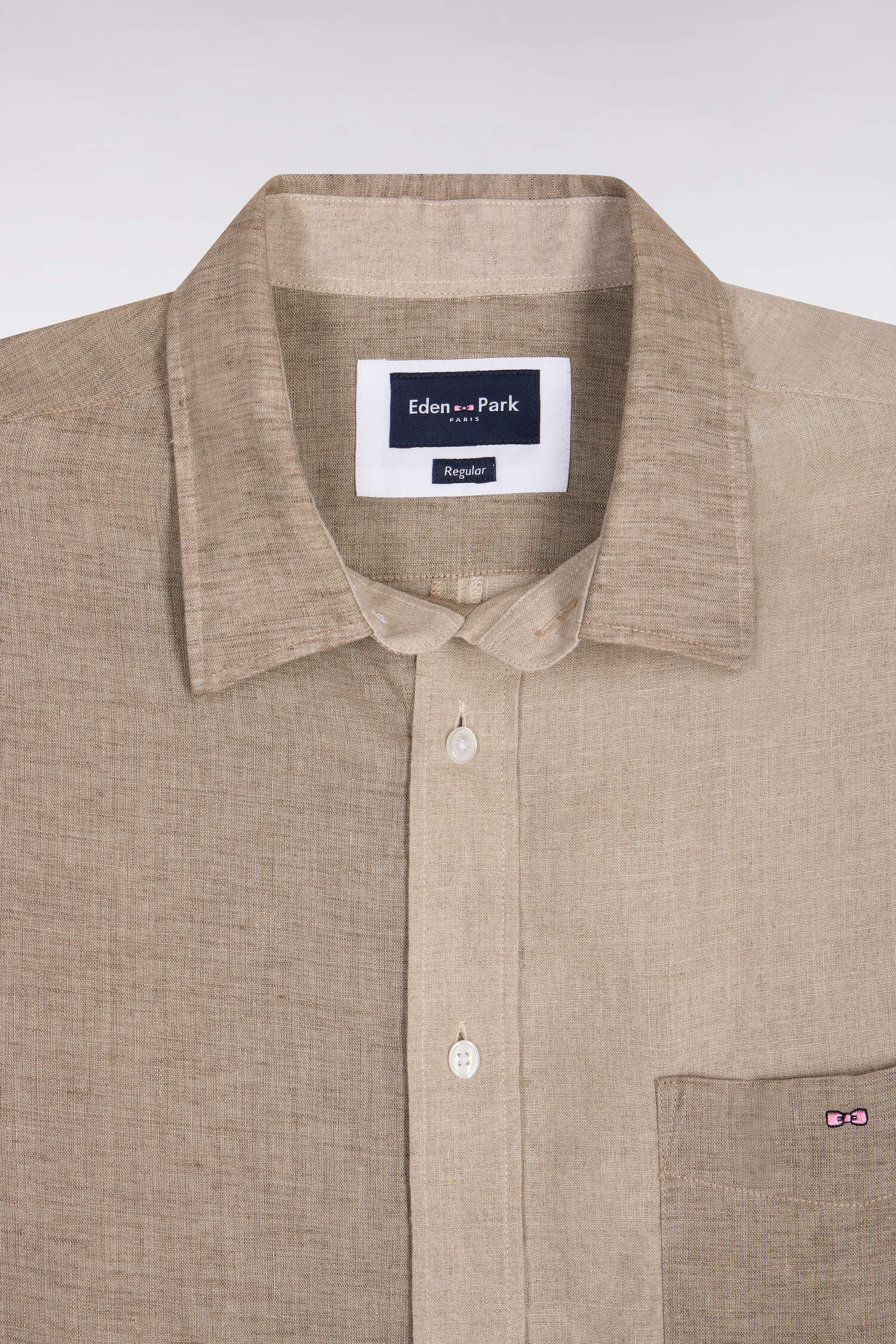 Chemise en lin bicolore beige coupe regular