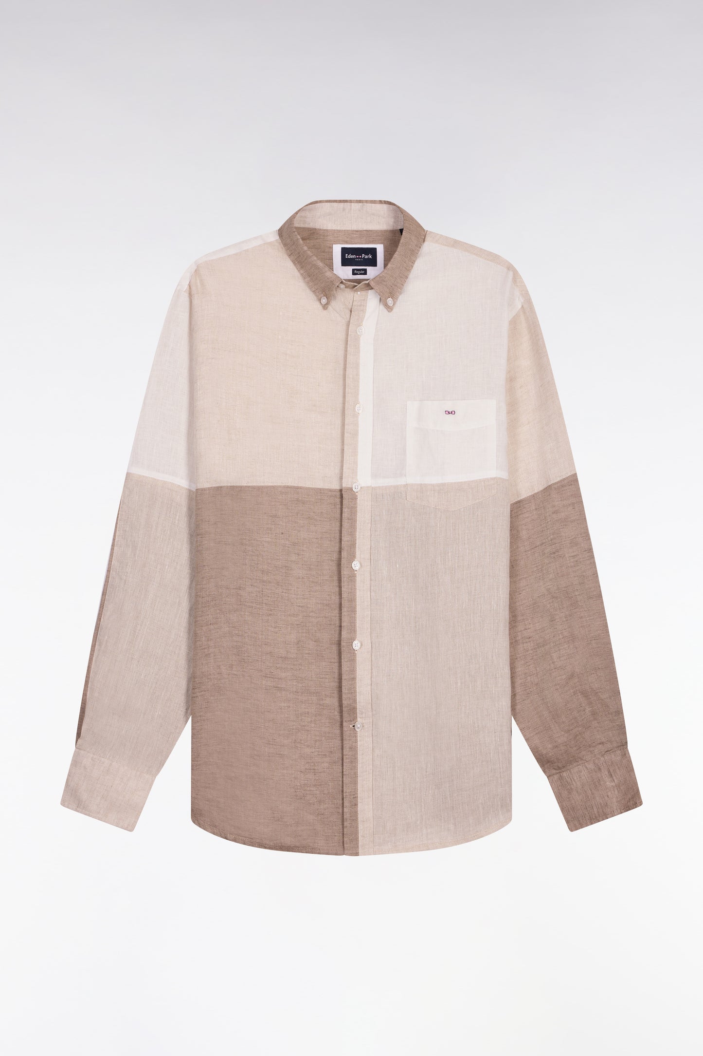 Chemise en lin beige colorblock coupe regular