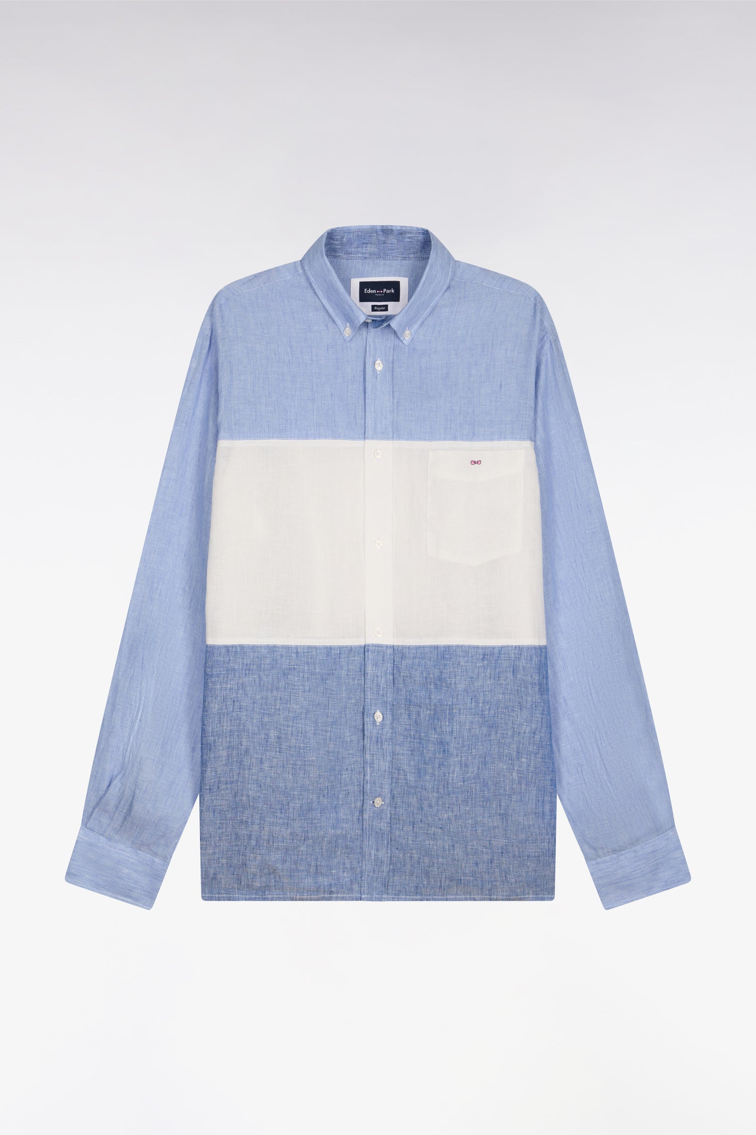 Chemise en lin bleu tricolore