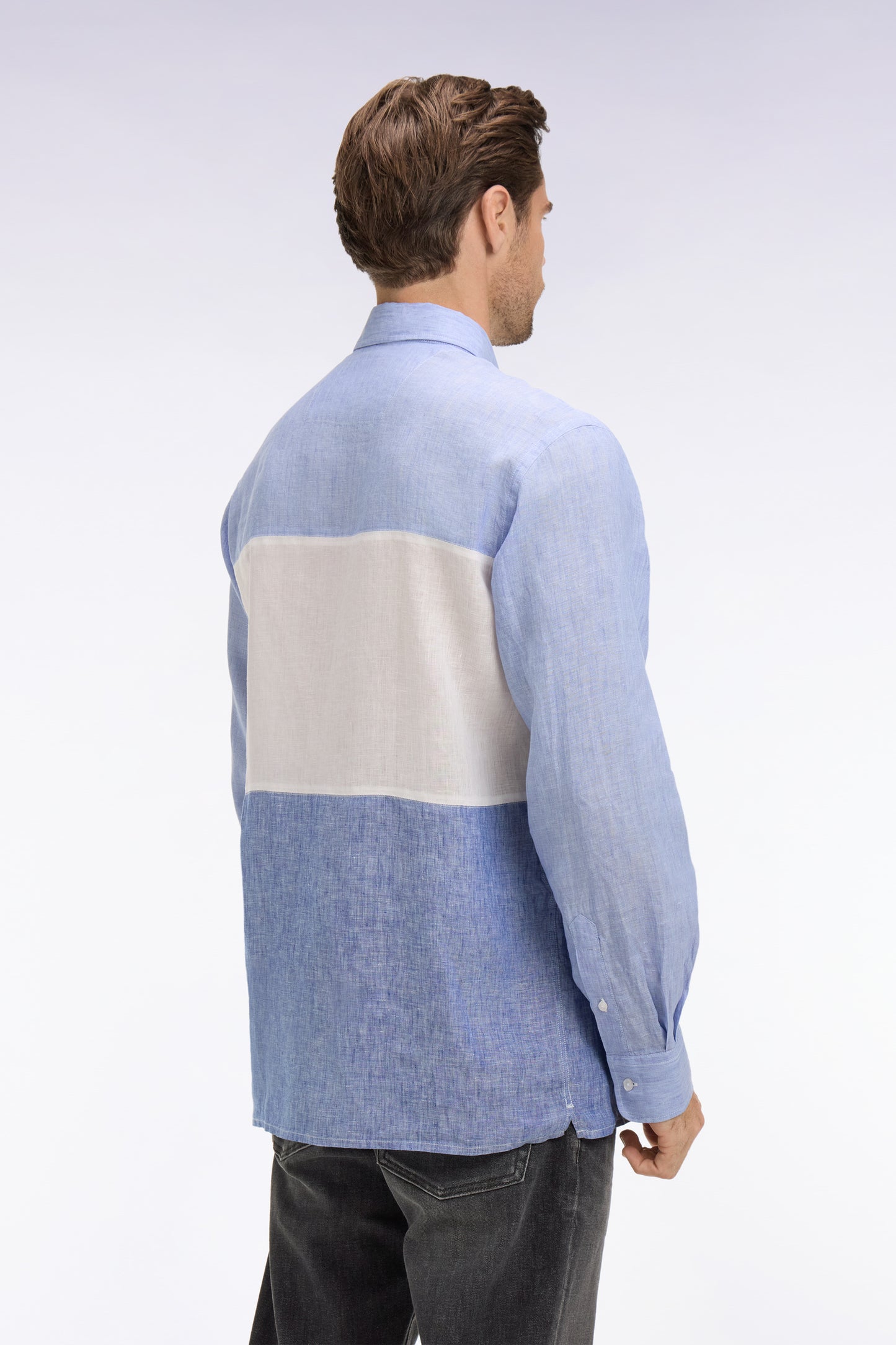 Chemise en lin bleu tricolore