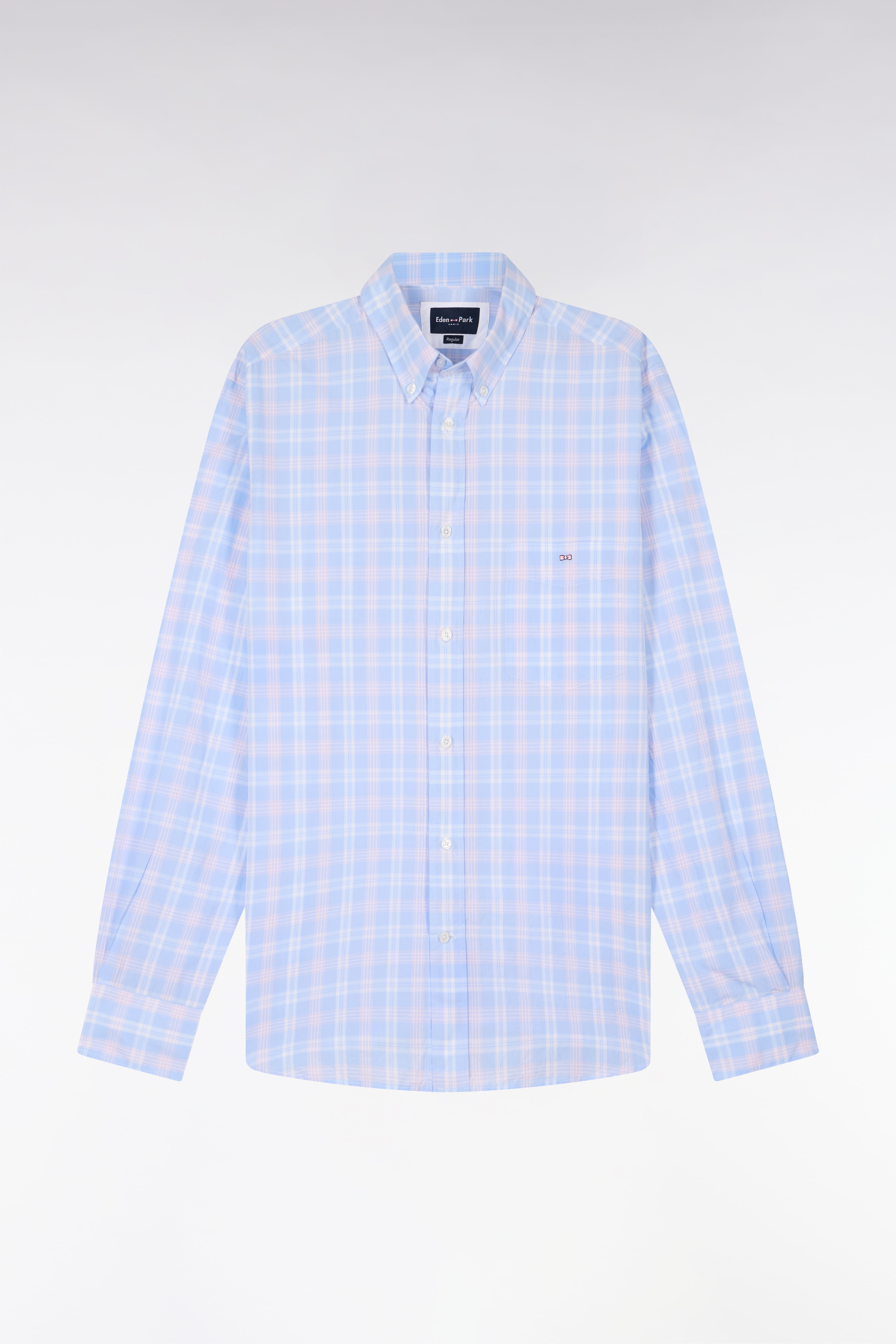 Chemise en coton à carreaux bleu ciel coupe regular