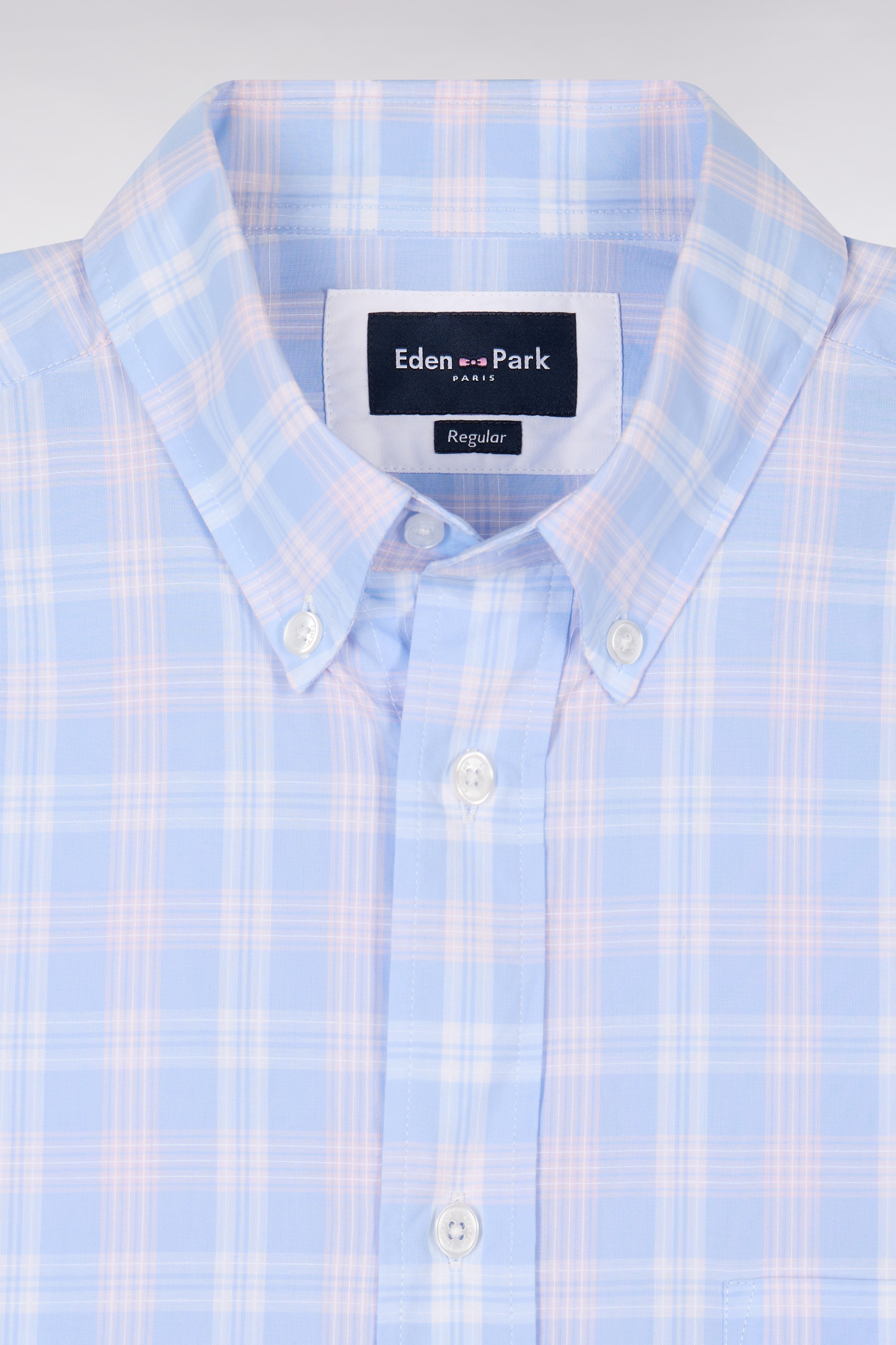 Chemise en coton à carreaux bleu ciel coupe regular