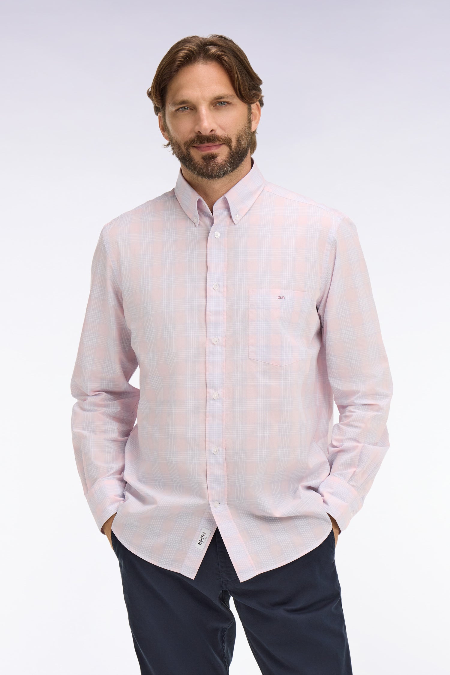 Chemise en coton à carreaux roses coupe regular