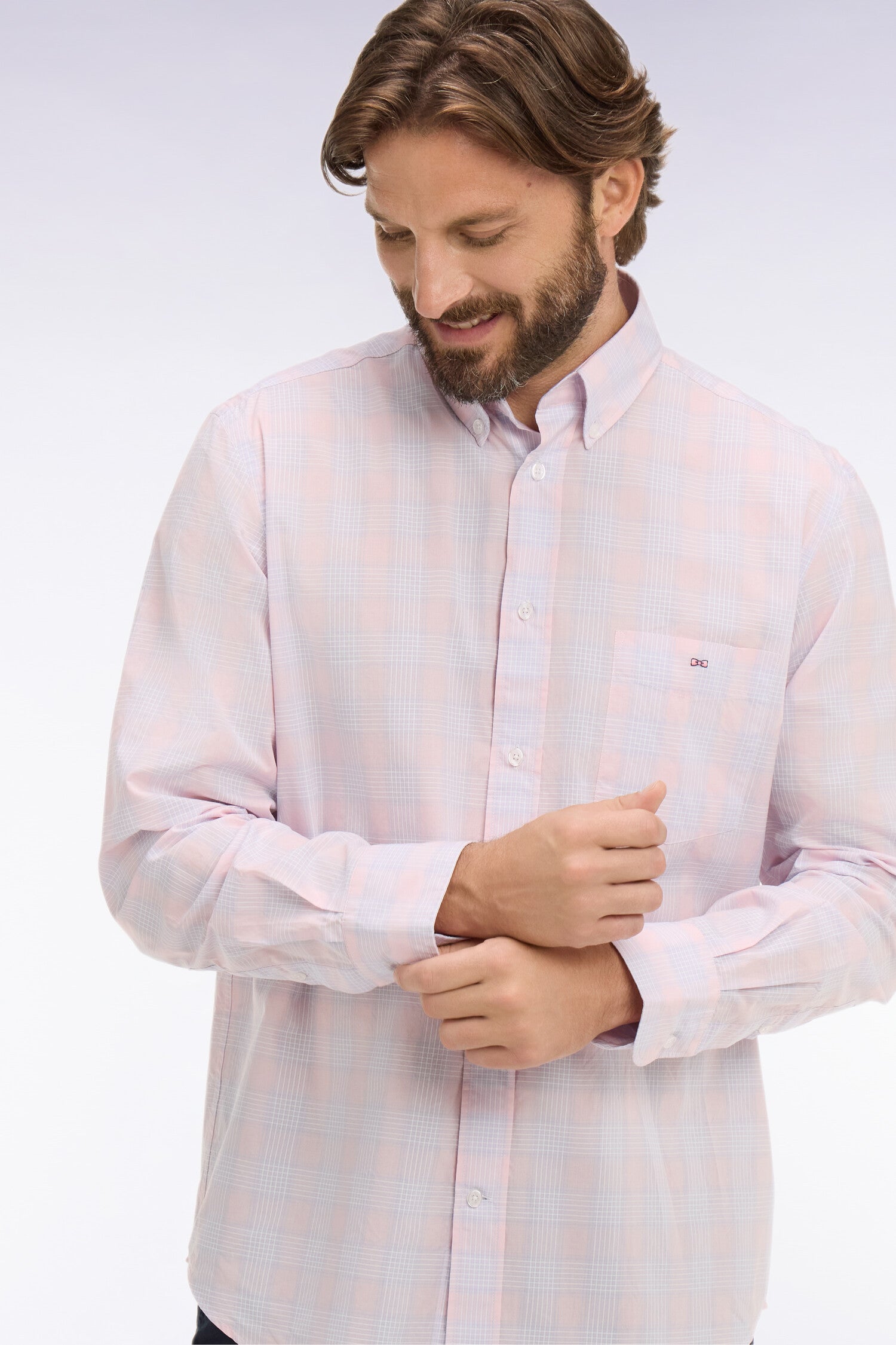 Chemise en coton à carreaux roses coupe regular