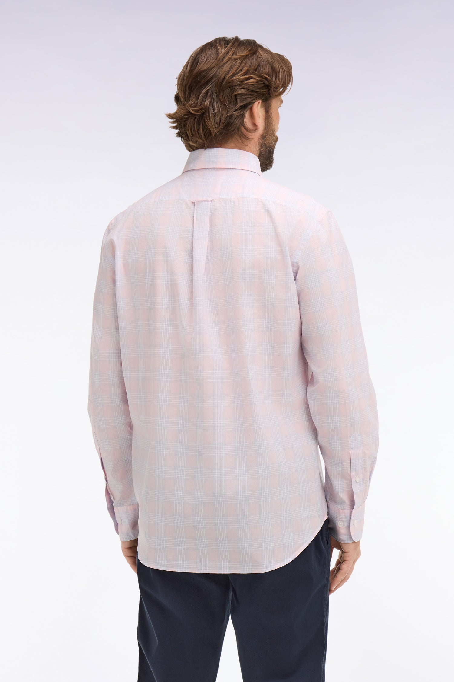 Chemise en coton à carreaux roses coupe regular