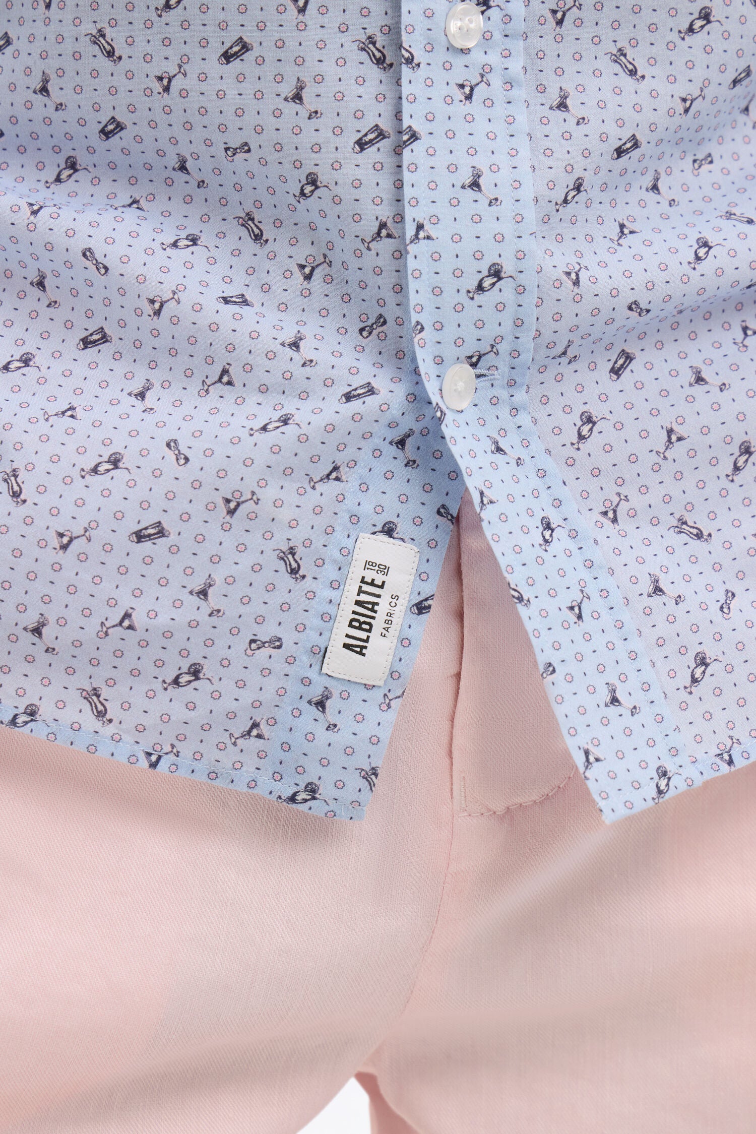 Chemise en popeline de coton bleu ciel à micromotifs coupe slim
