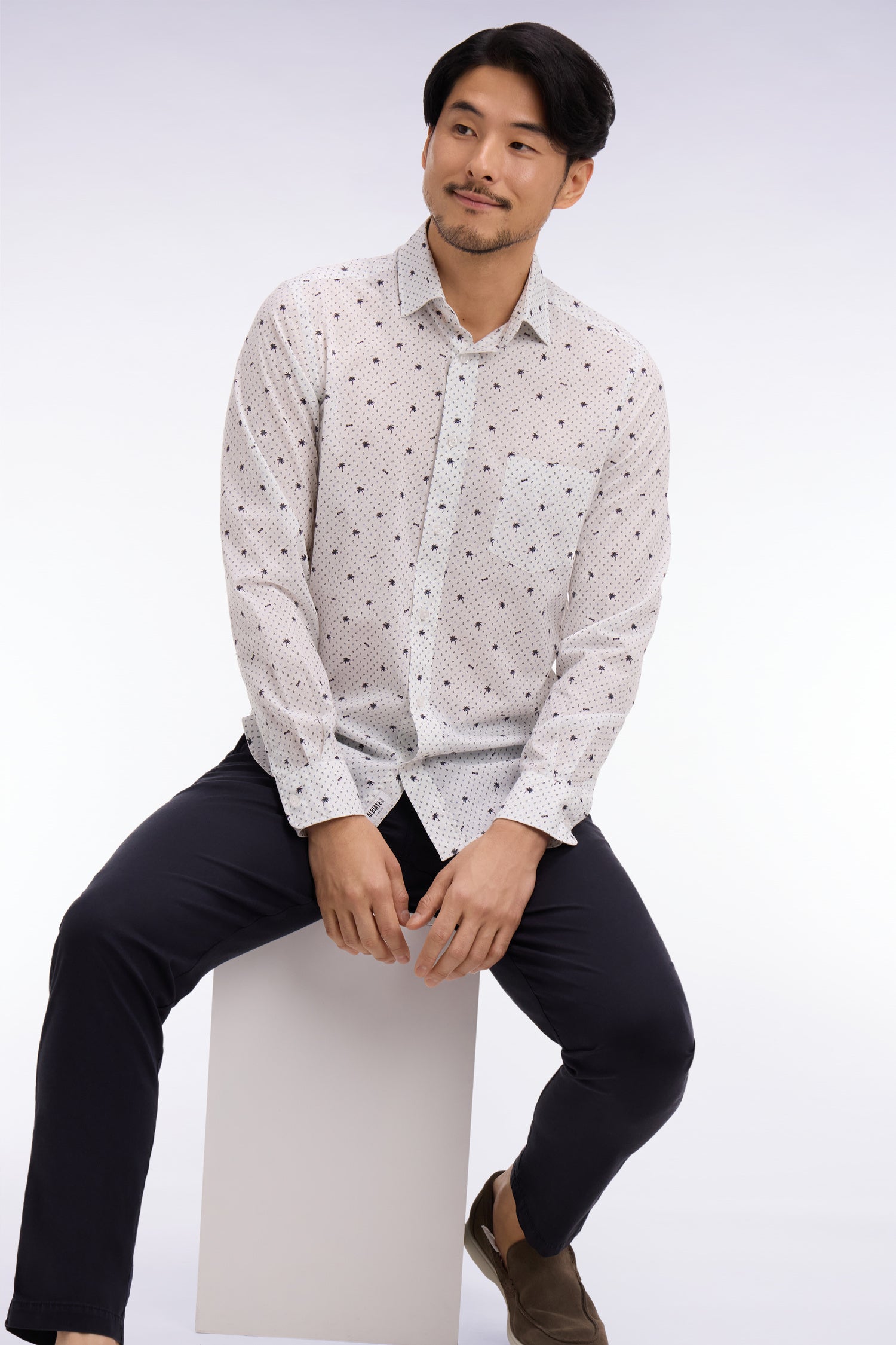 Chemise en coton blanche à micromotifs coupe slim