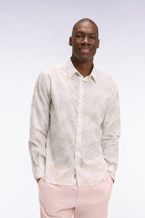 Chemise en coton blanche imprimé palmier beige coupe regular - Image 3