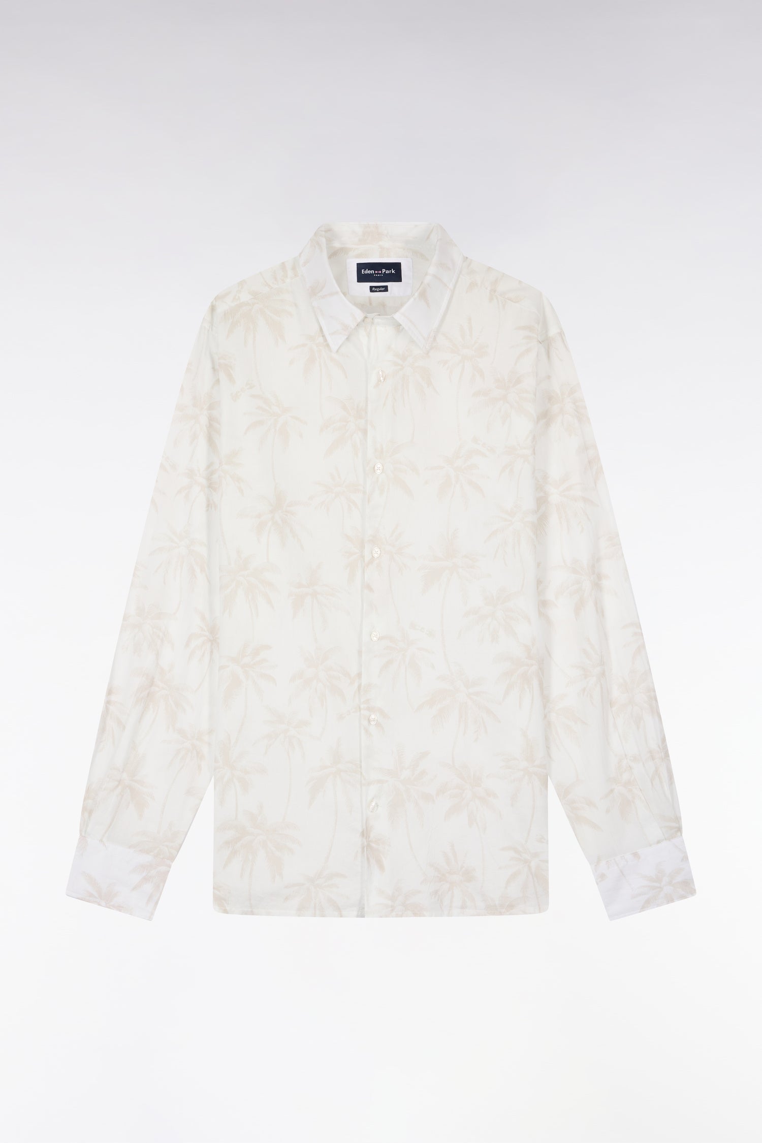 Chemise en coton blanche imprimé palmier beige coupe regular