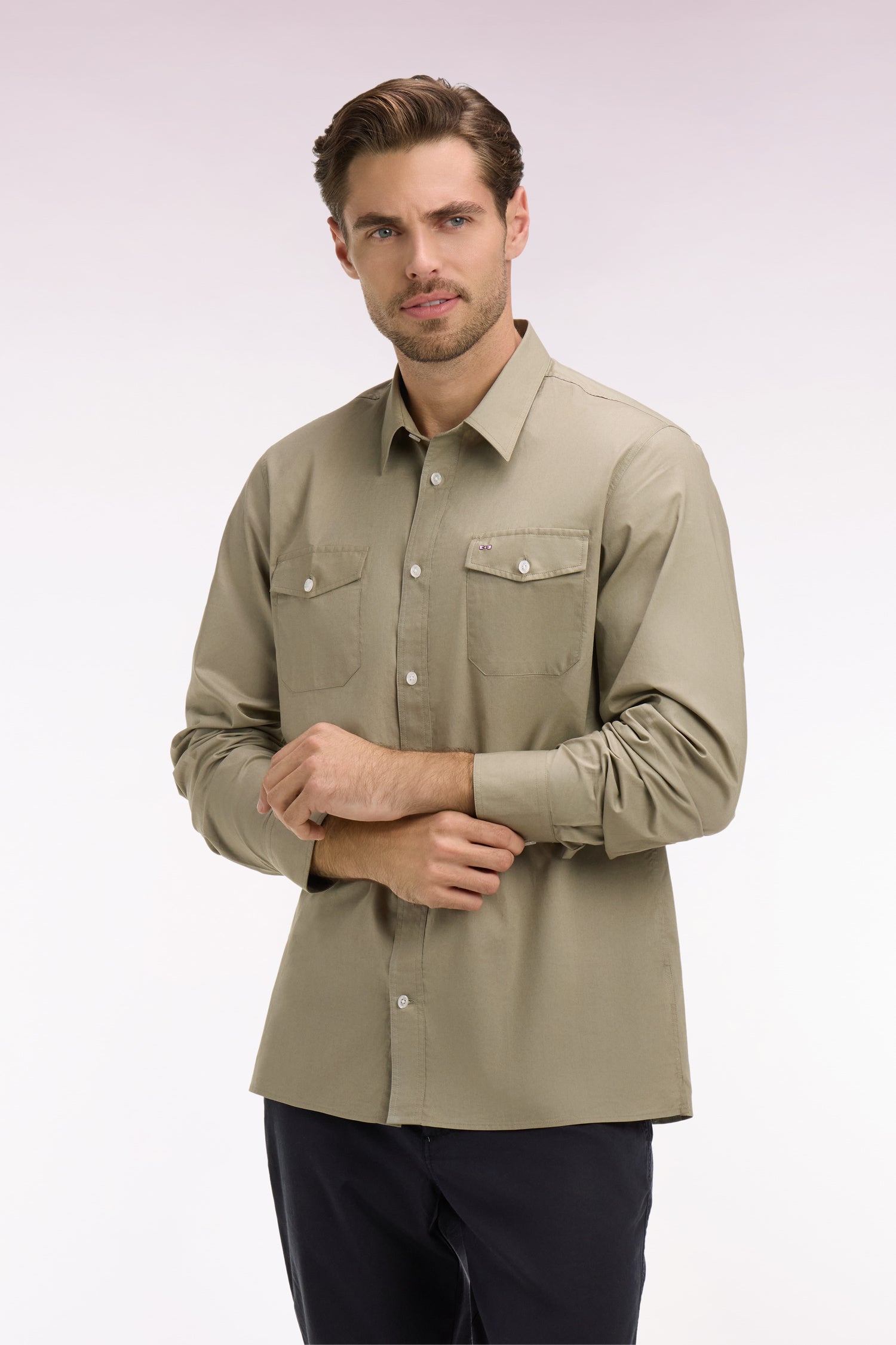Chemise en popeline de coton Pima kaki coupe regular