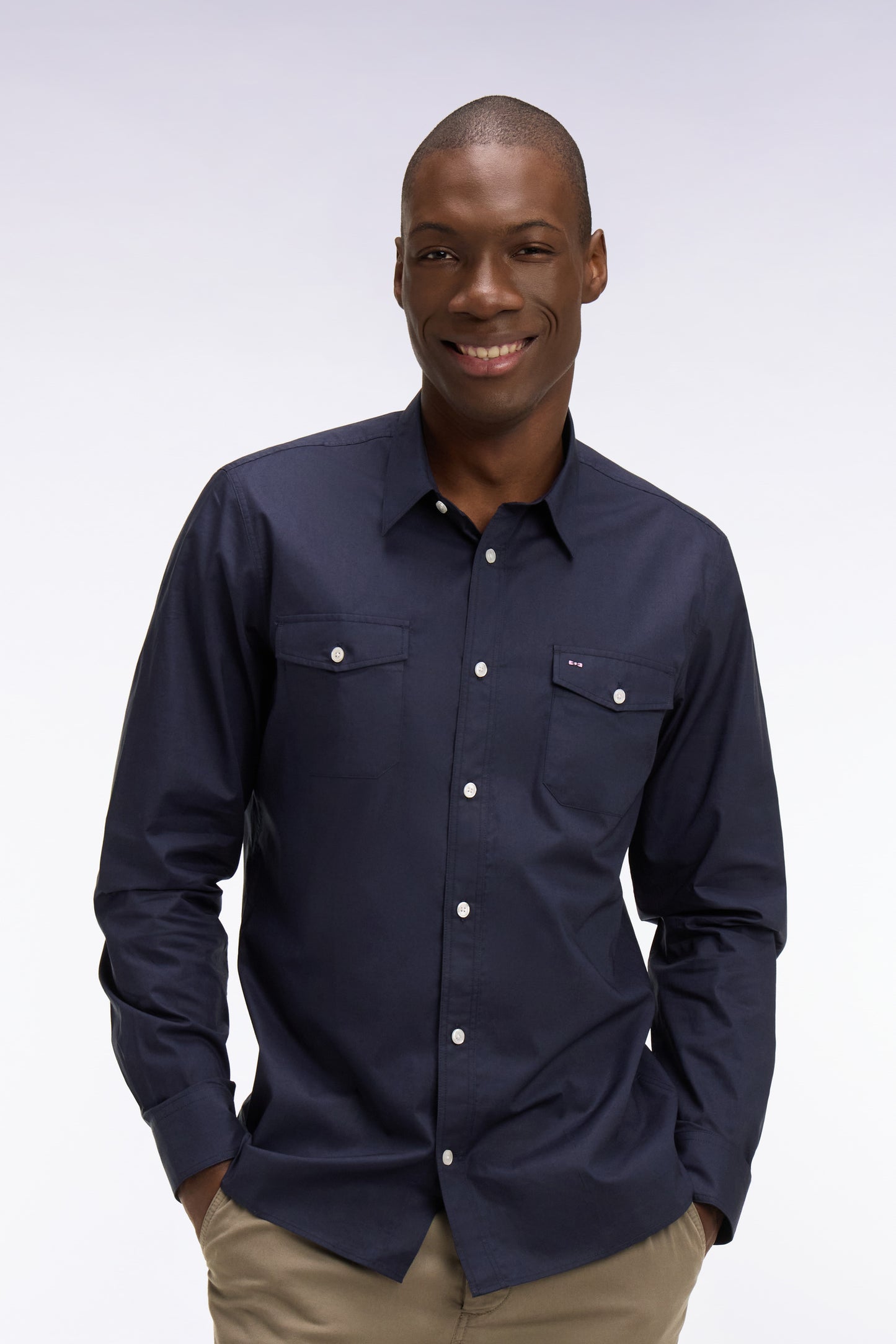 Regular fit navy Pima cotton poplin shirt