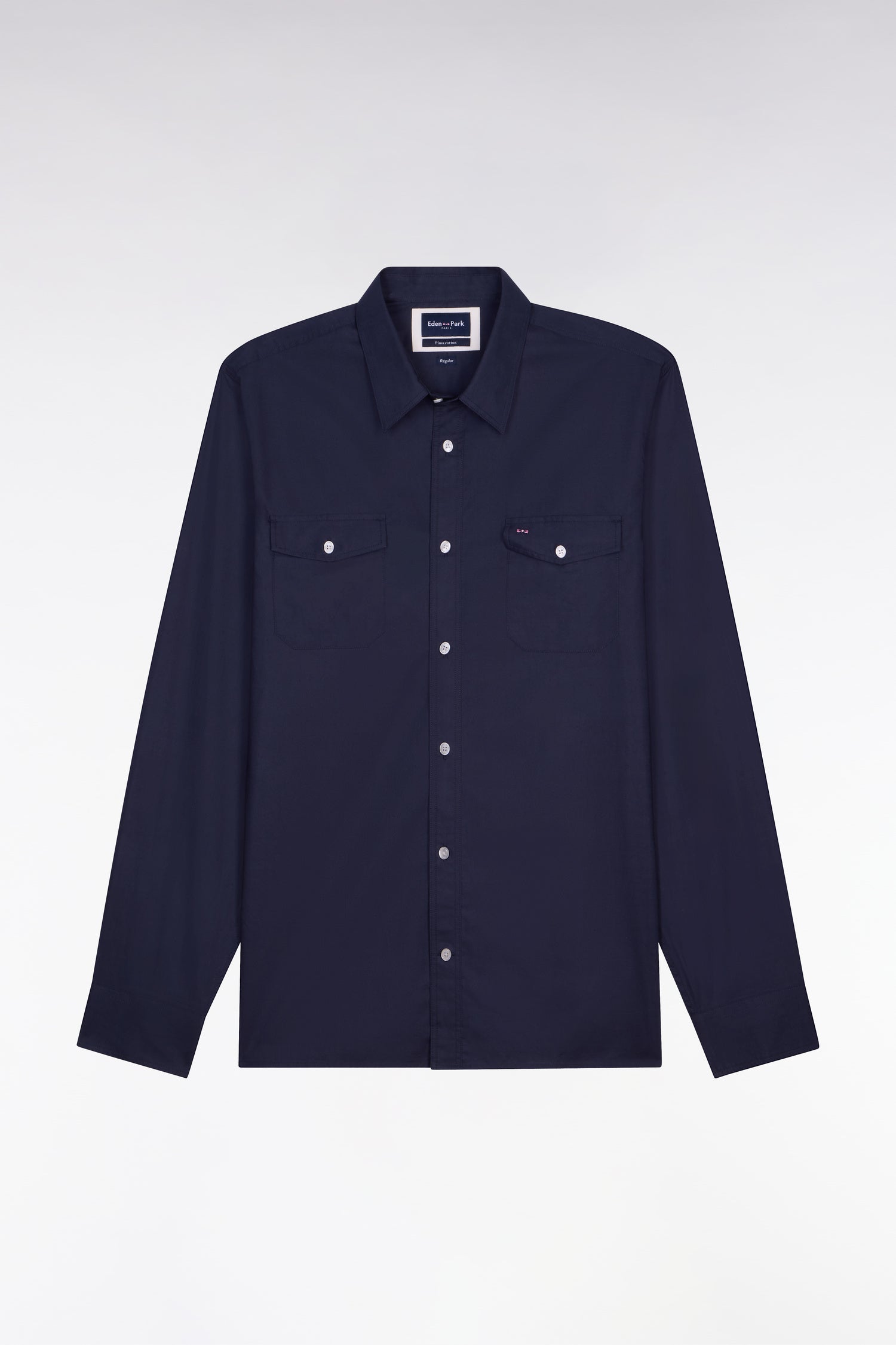 Chemise en popeline de coton Pima marine coupe regular