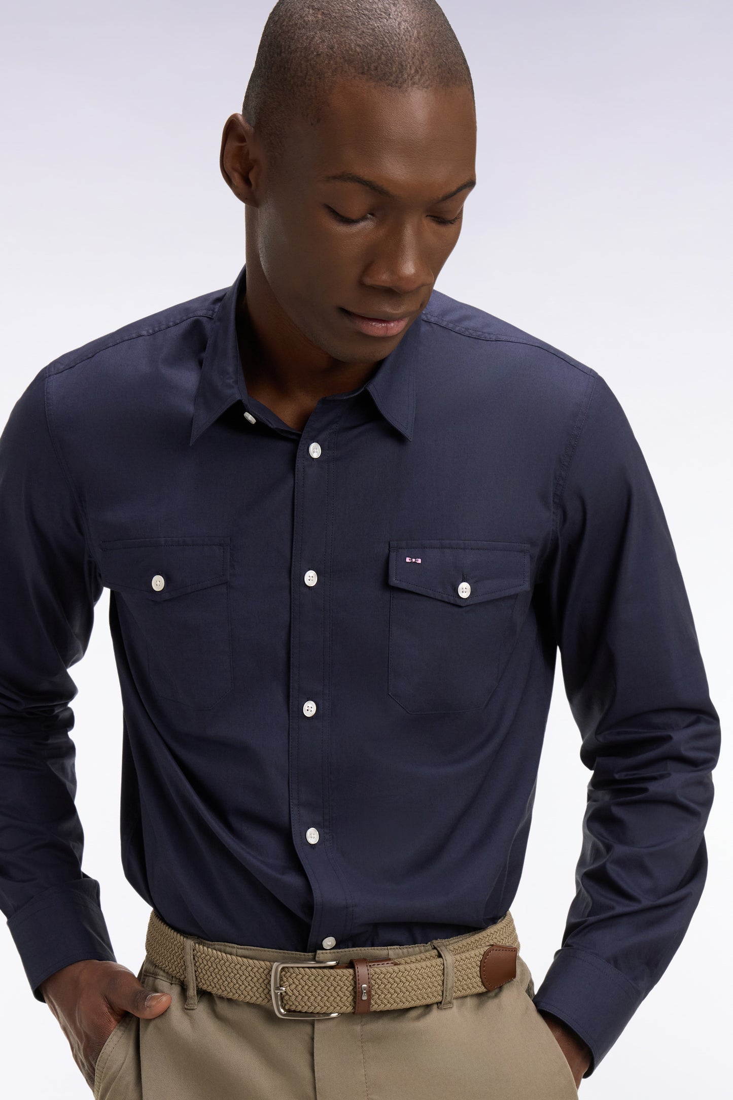 Regular fit navy Pima cotton poplin shirt
