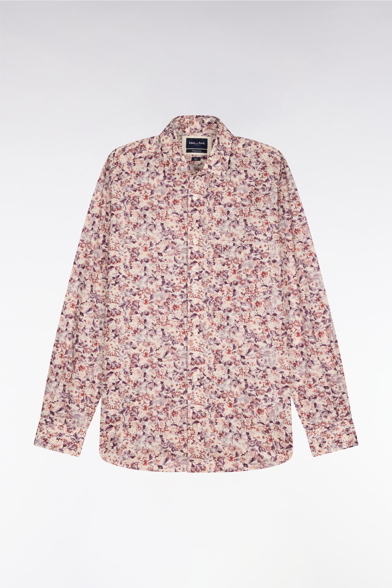 Chemise en popeline de coton blanche à microimprimé floral coupe slim