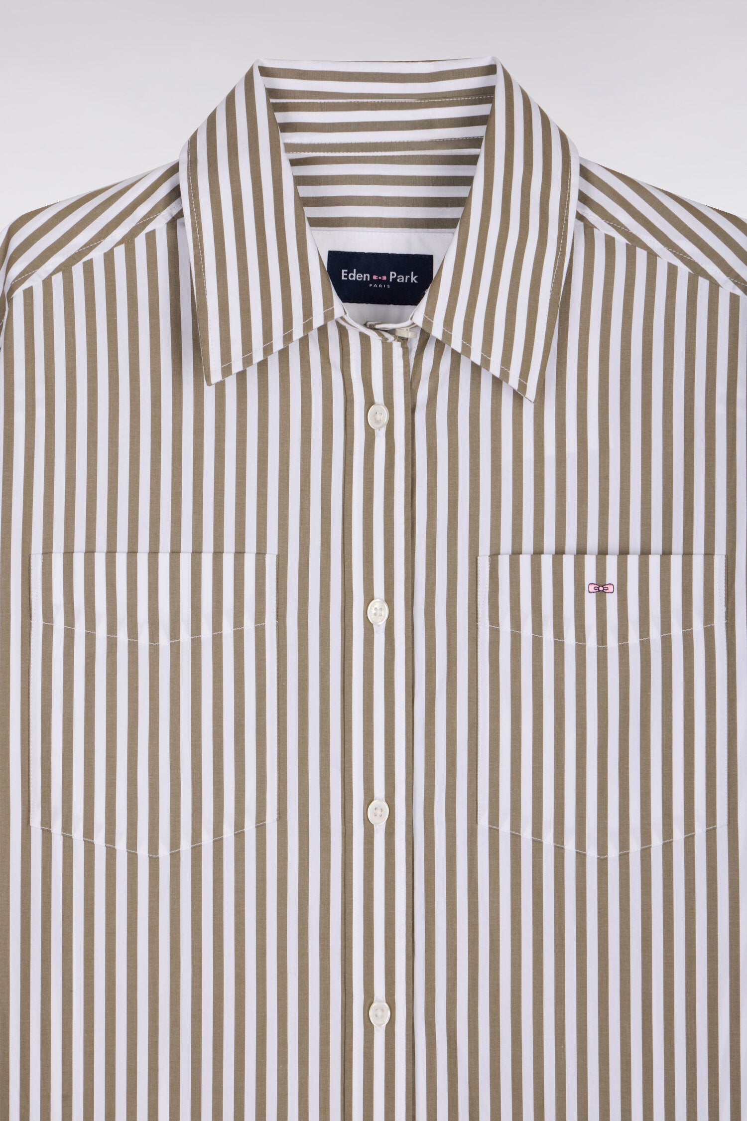 Chemise rayée en popeline de coton beige coupe slim