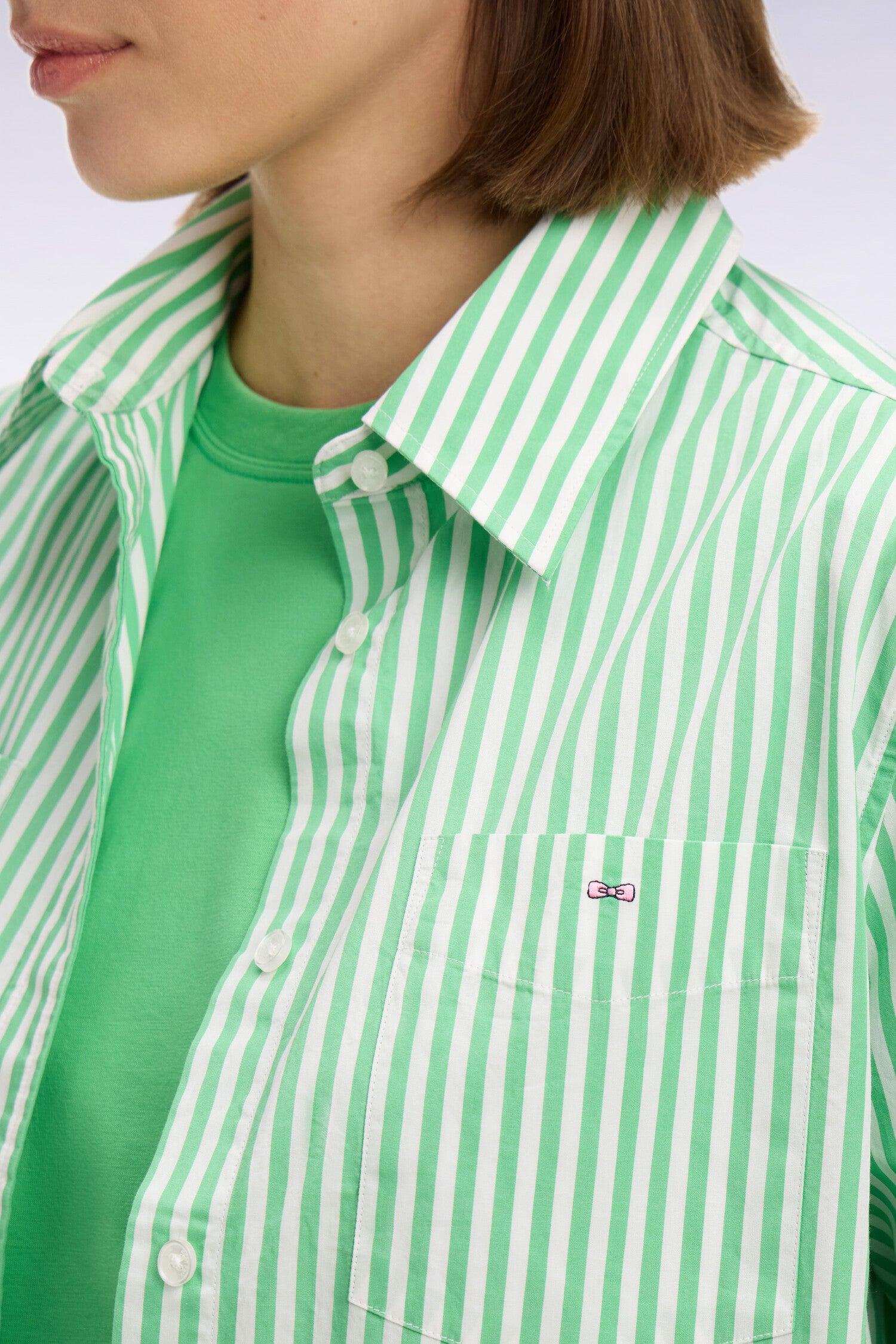 Chemise rayée en popeline de coton verte coupe slim